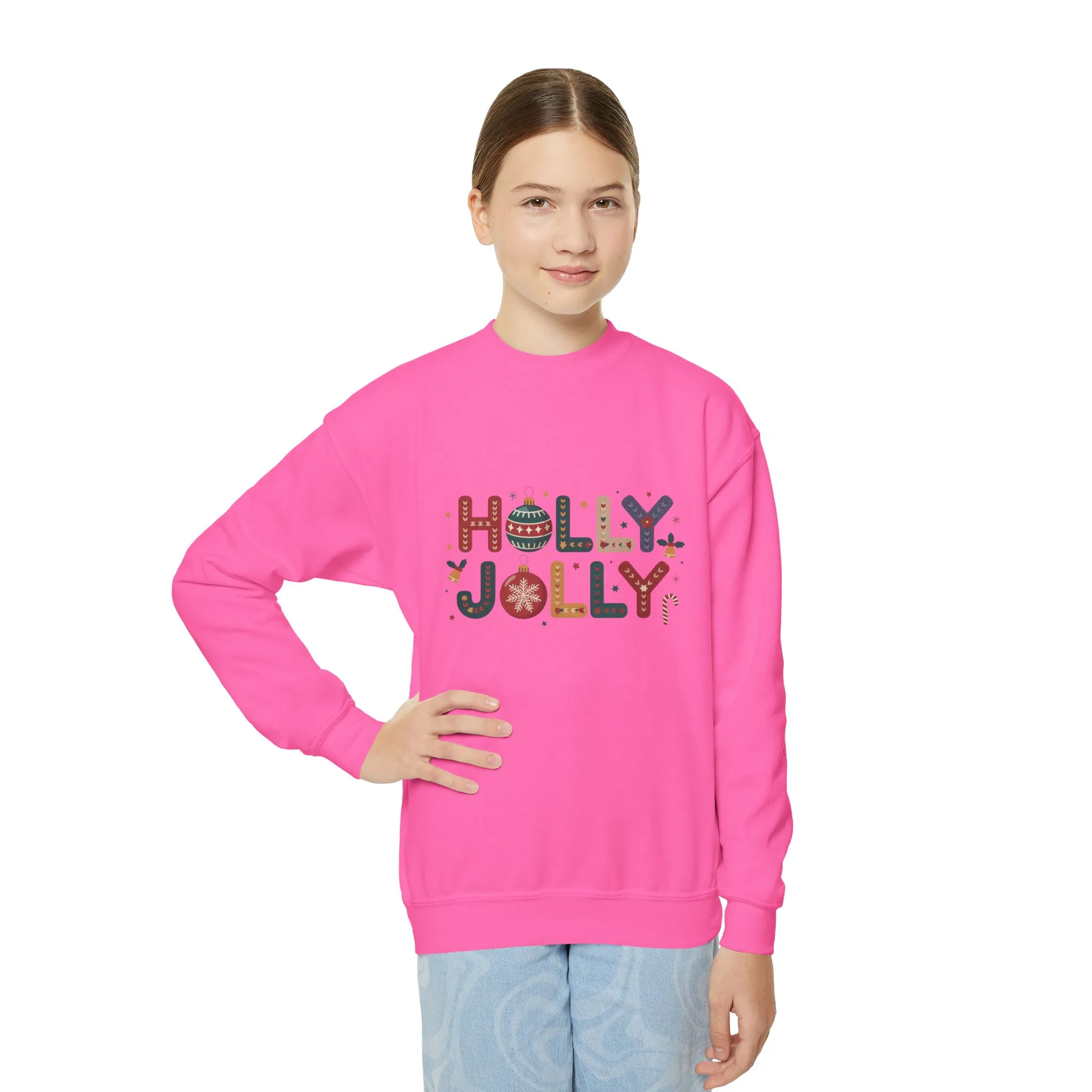 Girls Holly Jolly Christmas Sweatshirt, Cute Ornament Letter Pullover, Mother-Daughter Matching Outfit - Image 14