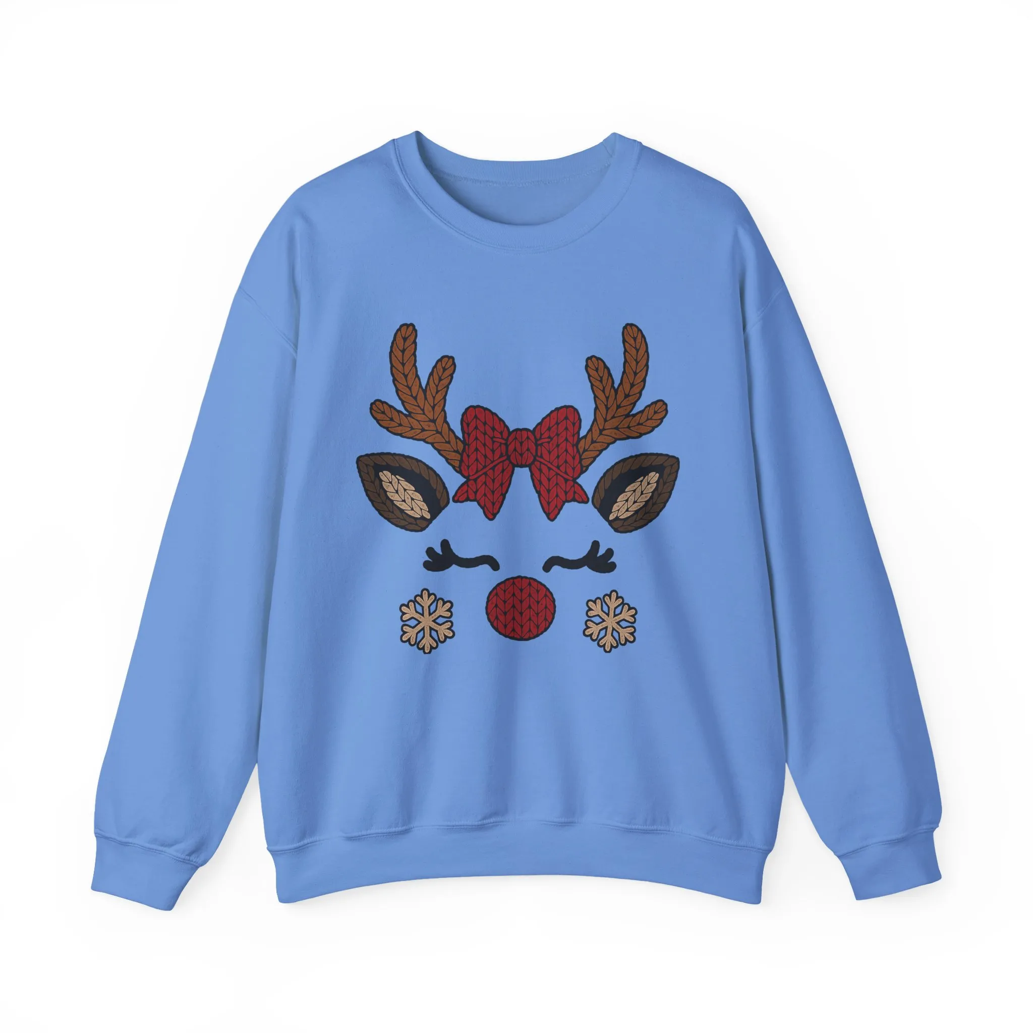 Women's Reindeer Face Christmas Sweatshirt, Cute Knitted Bow Reindeer Design, Mother-Daughter Matching Holiday Outfit - Image 10