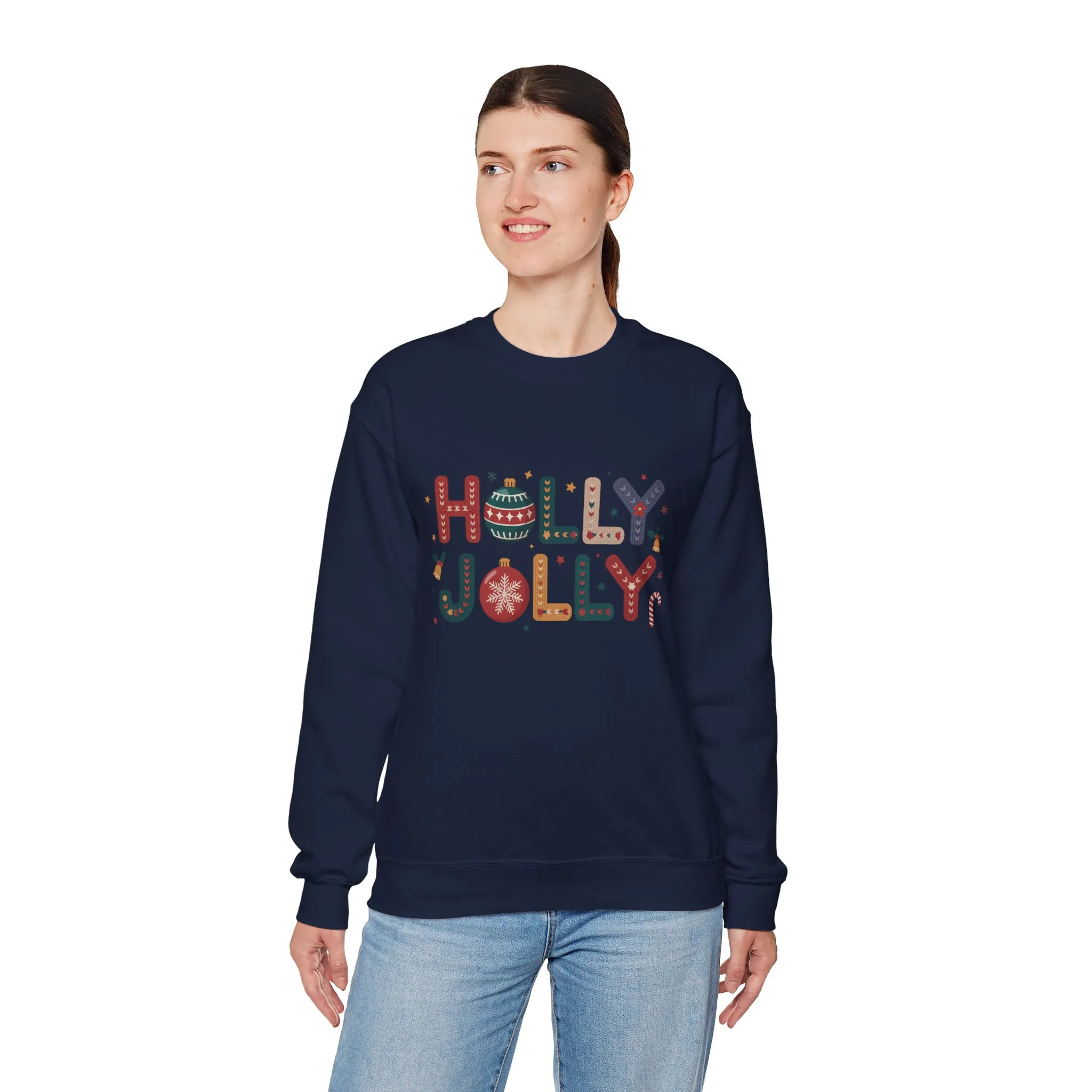 Women's Holly Jolly Christmas Sweatshirt, Ornament Letter Design, Cozy Holiday Pullover, Mother-Daughter Matching Outfit - Image 21