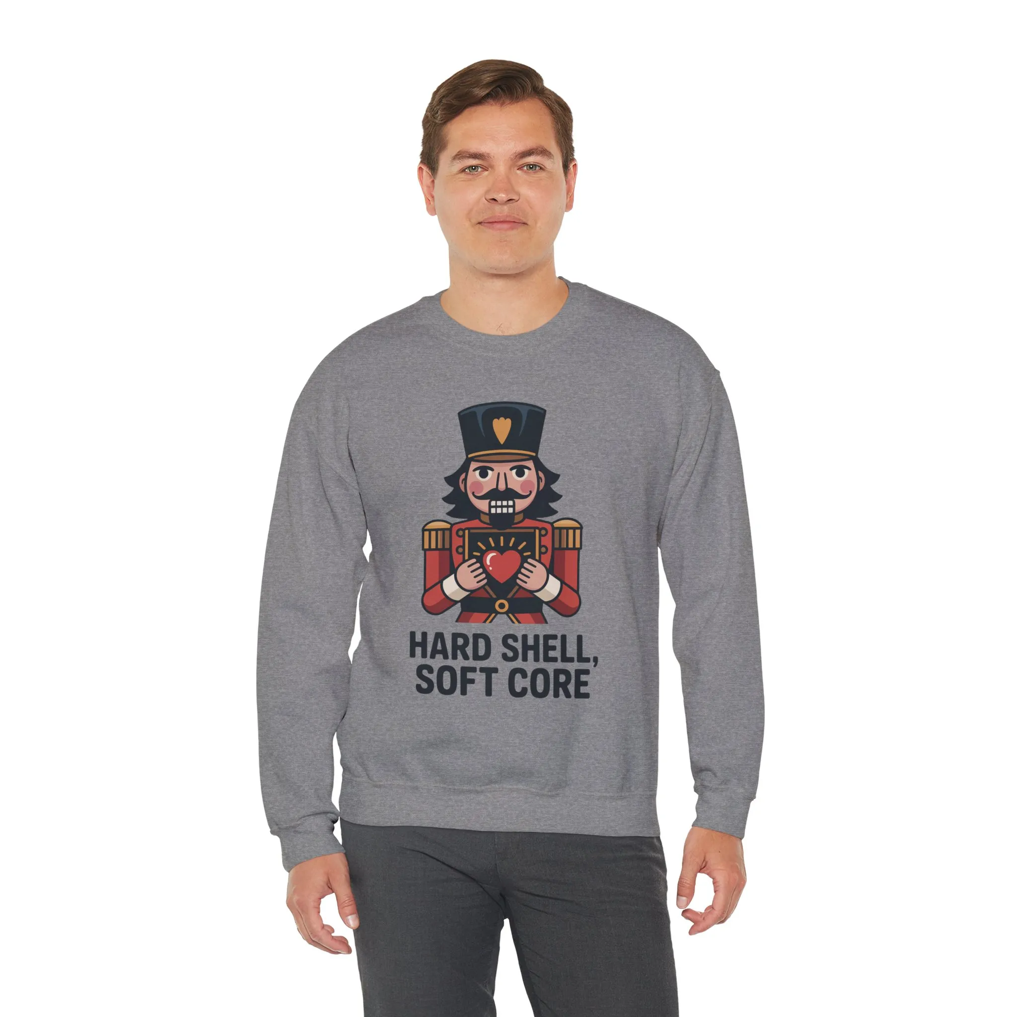 Hard Shell Soft Core Men's Sweatshirt, Funny Nutcracker Christmas Sweater, Holiday Gift for Him - Image 9