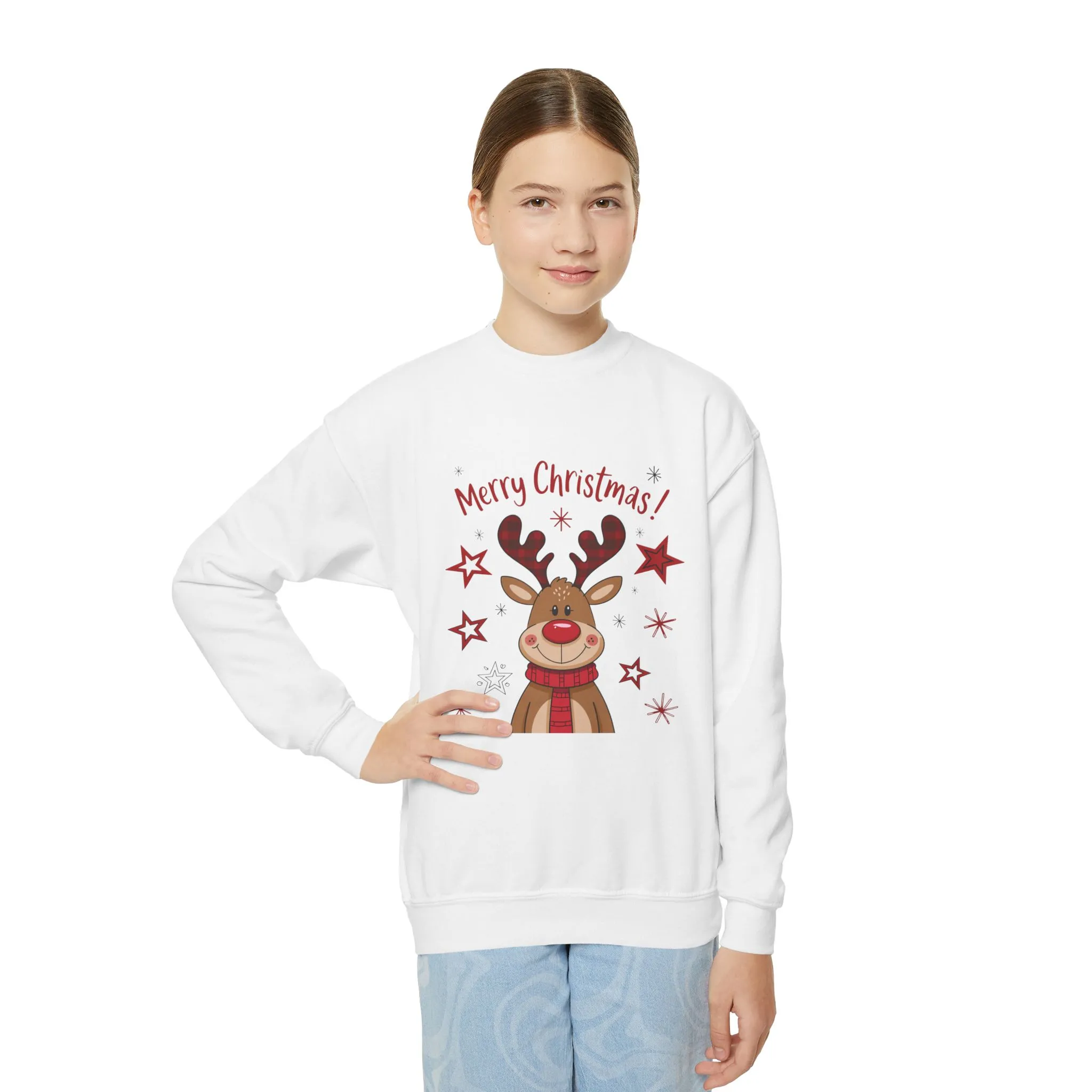 Girls Merry Christmas Reindeer Sweatshirt, Cute Plaid Antlers Holiday Pullover, Mother-Daughter Matching Outfit - Image 4