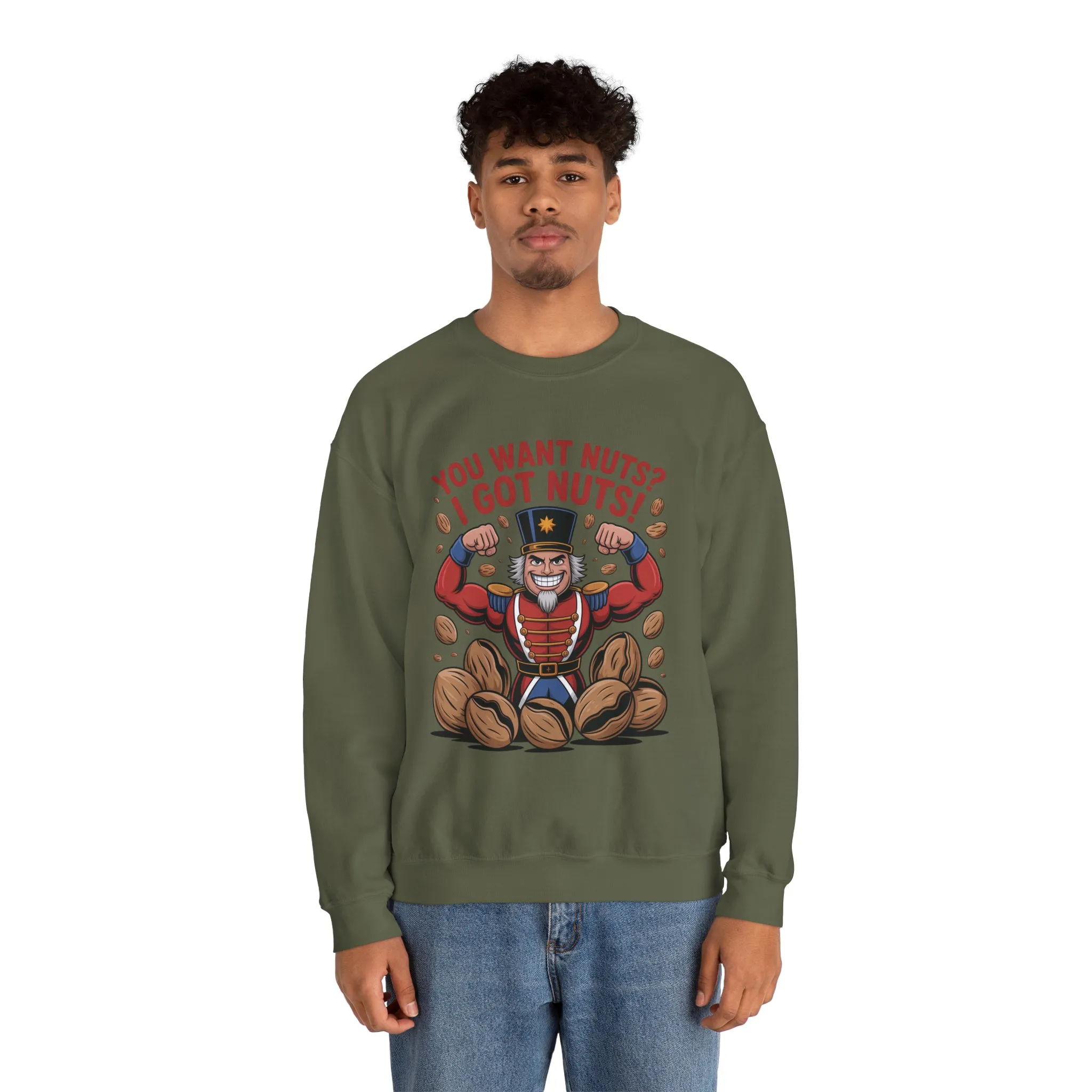 You Want Nuts? Got Nuts! Men's Sweatshirt, Funny Nutcracker Christmas Sweater, Holiday Gift for Him - Image 8