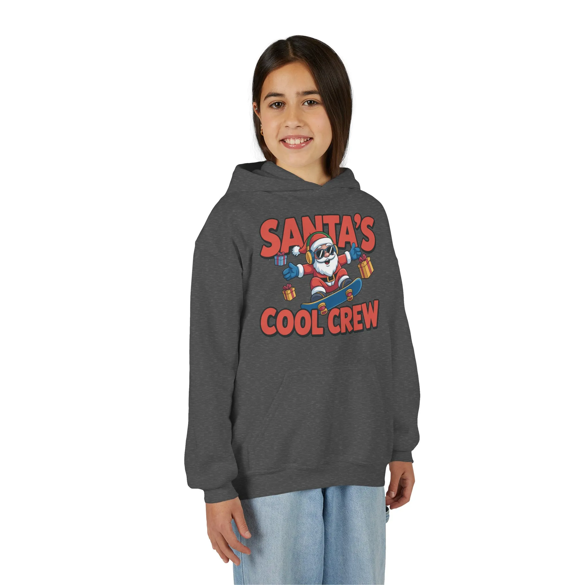 Santa's Cool Crew Youth Hoodie, Funny Christmas Hoodie for Boys, Cool Santa Skateboard Gift, Youth Heavy Blend Hooded Sweatshirt - Image 4