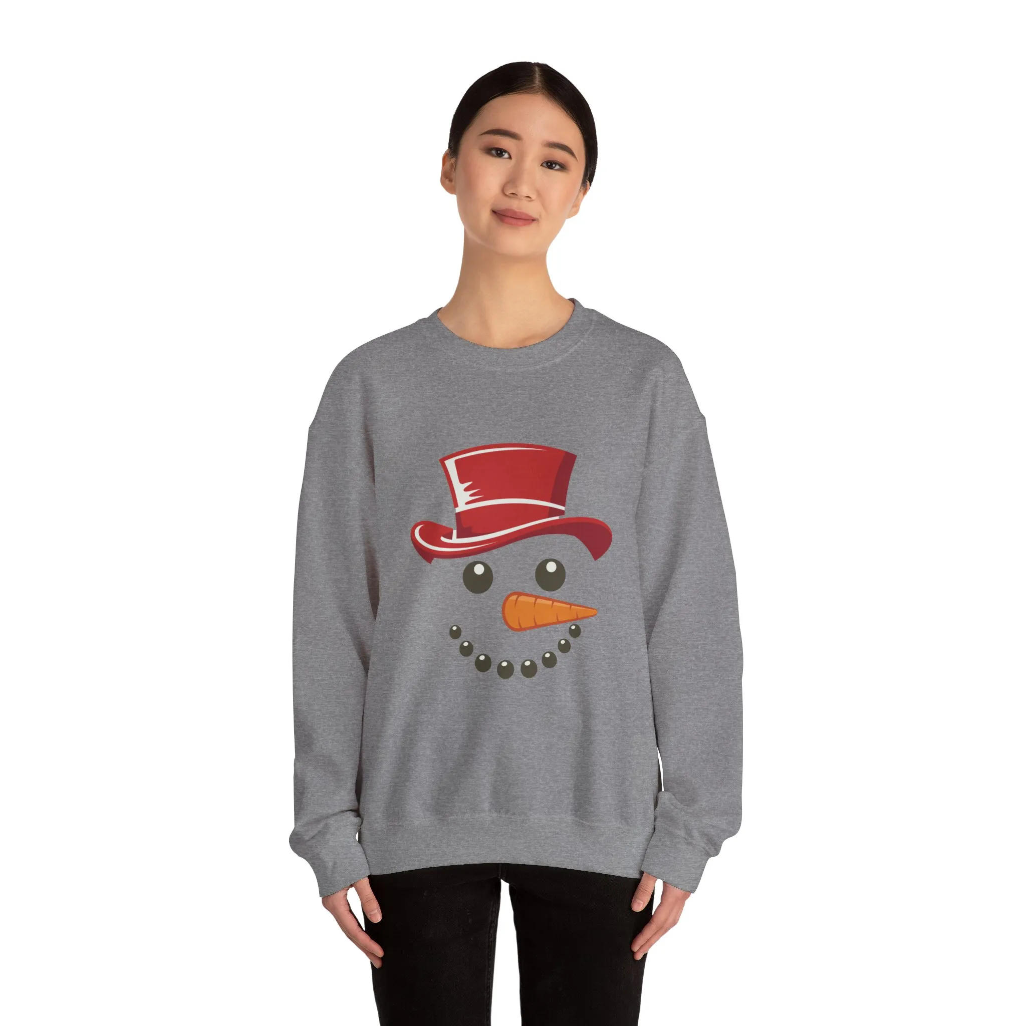 Snowman Face Christmas Sweatshirt, Cute Minimalist Holiday Crewneck, Red Hat Snowman Design, Unisex Winter Gift, Unisex Crewneck Sweatshirt - Image 5