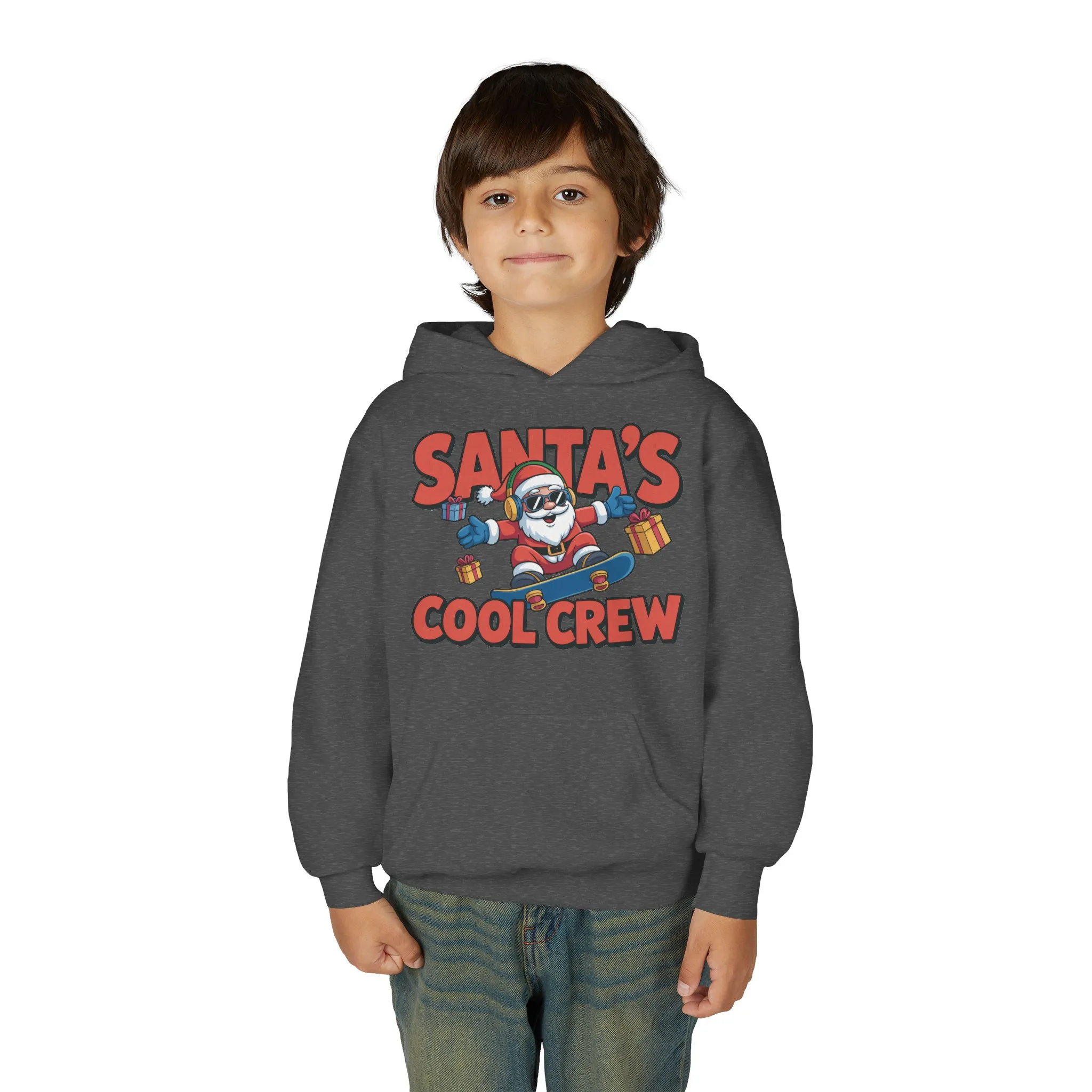 Santa's Cool Crew Youth Hoodie, Funny Christmas Hoodie for Boys, Cool Santa Skateboard Gift, Youth Heavy Blend Hooded Sweatshirt - Image 3
