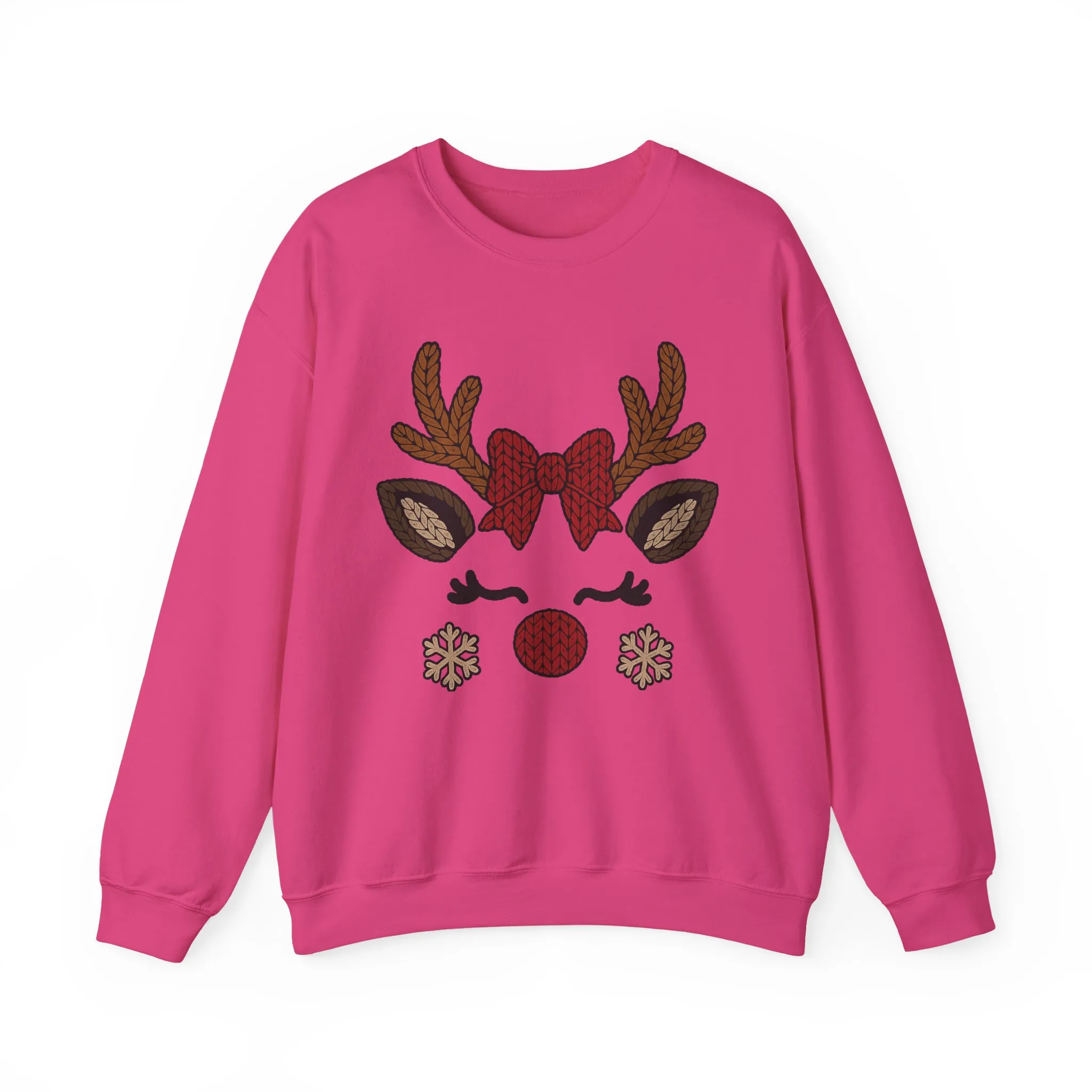 Women's Reindeer Face Christmas Sweatshirt, Cute Knitted Bow Reindeer Design, Mother-Daughter Matching Holiday Outfit - Image 22