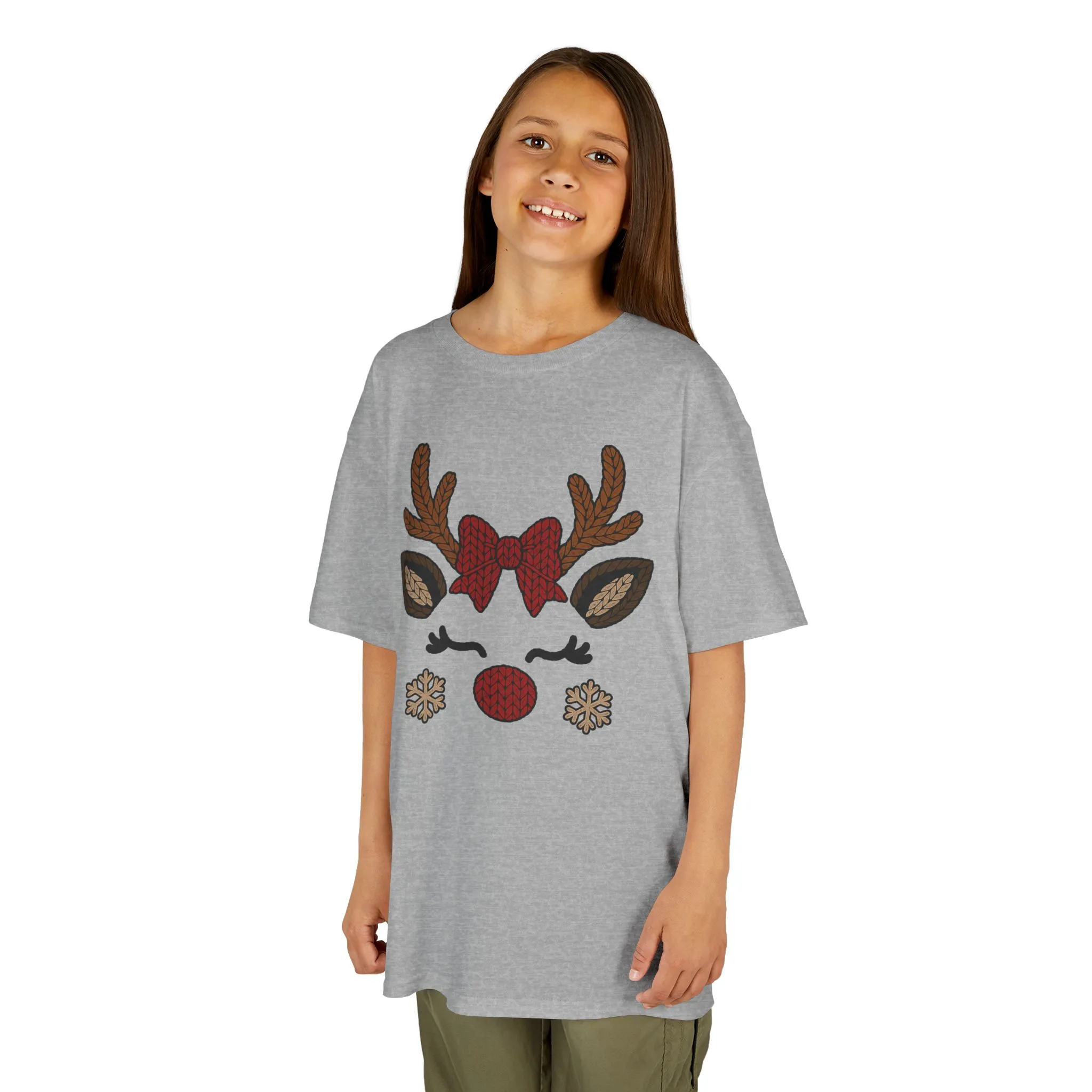 Girls Reindeer Face Christmas T-Shirt, Cute Holiday Tee, Mother-Daughter Matching Outfit - Image 4