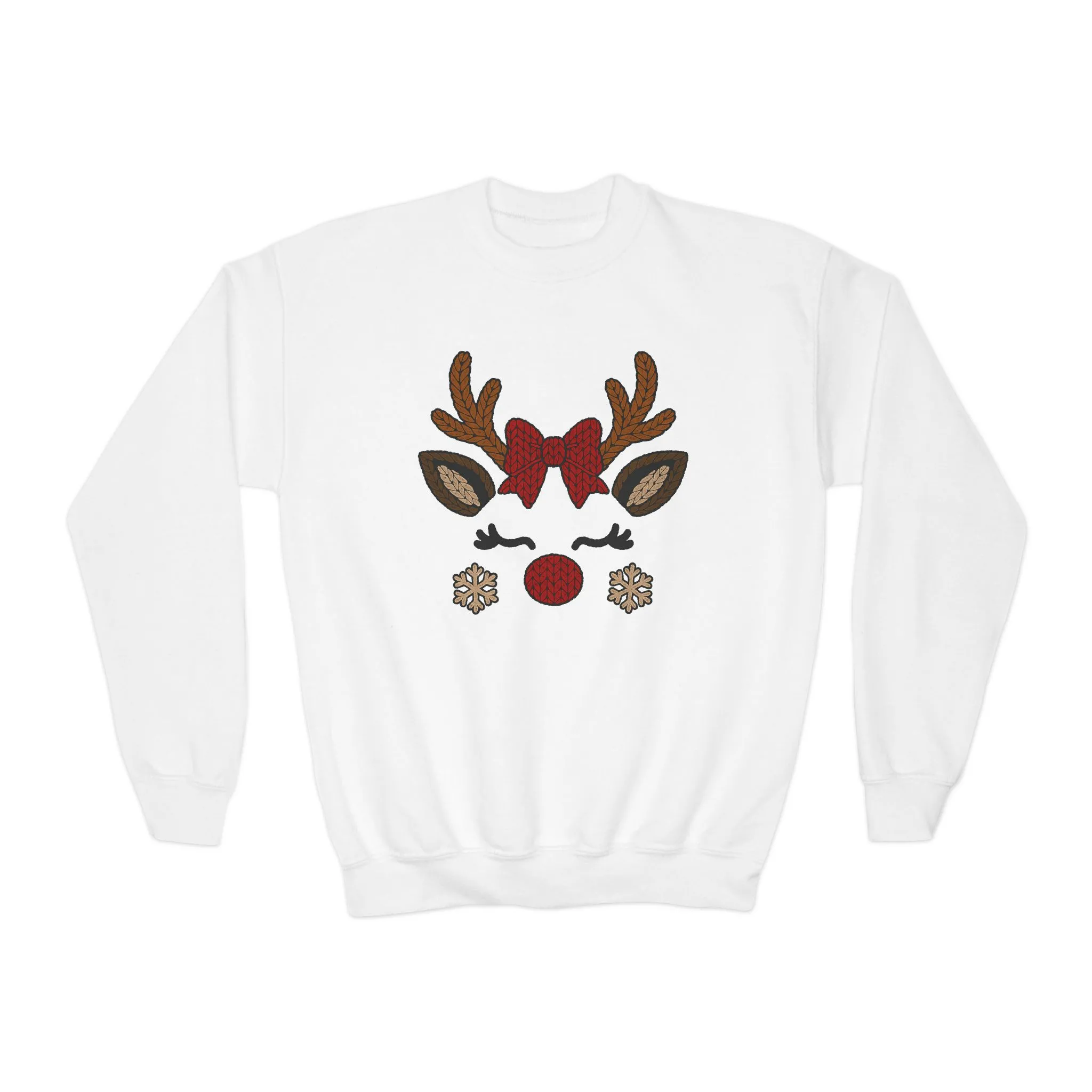Girls Reindeer Face Christmas Sweatshirt, Cute Knitted Holiday Pullover, Mother-Daughter Matching Outfit - Image 3