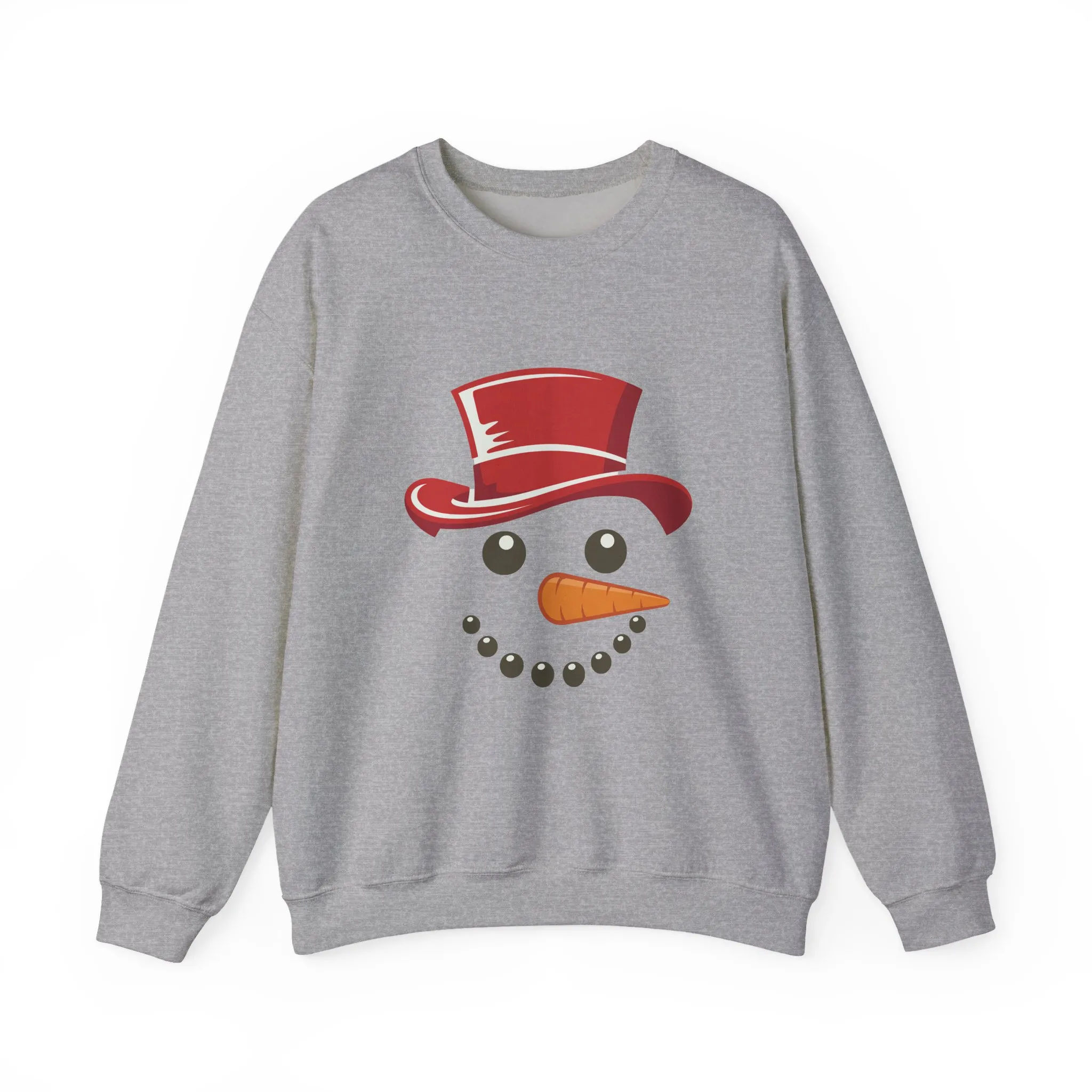 Snowman Face Christmas Sweatshirt, Cute Minimalist Holiday Crewneck, Red Hat Snowman Design, Unisex Winter Gift, Unisex Crewneck Sweatshirt - Image 2