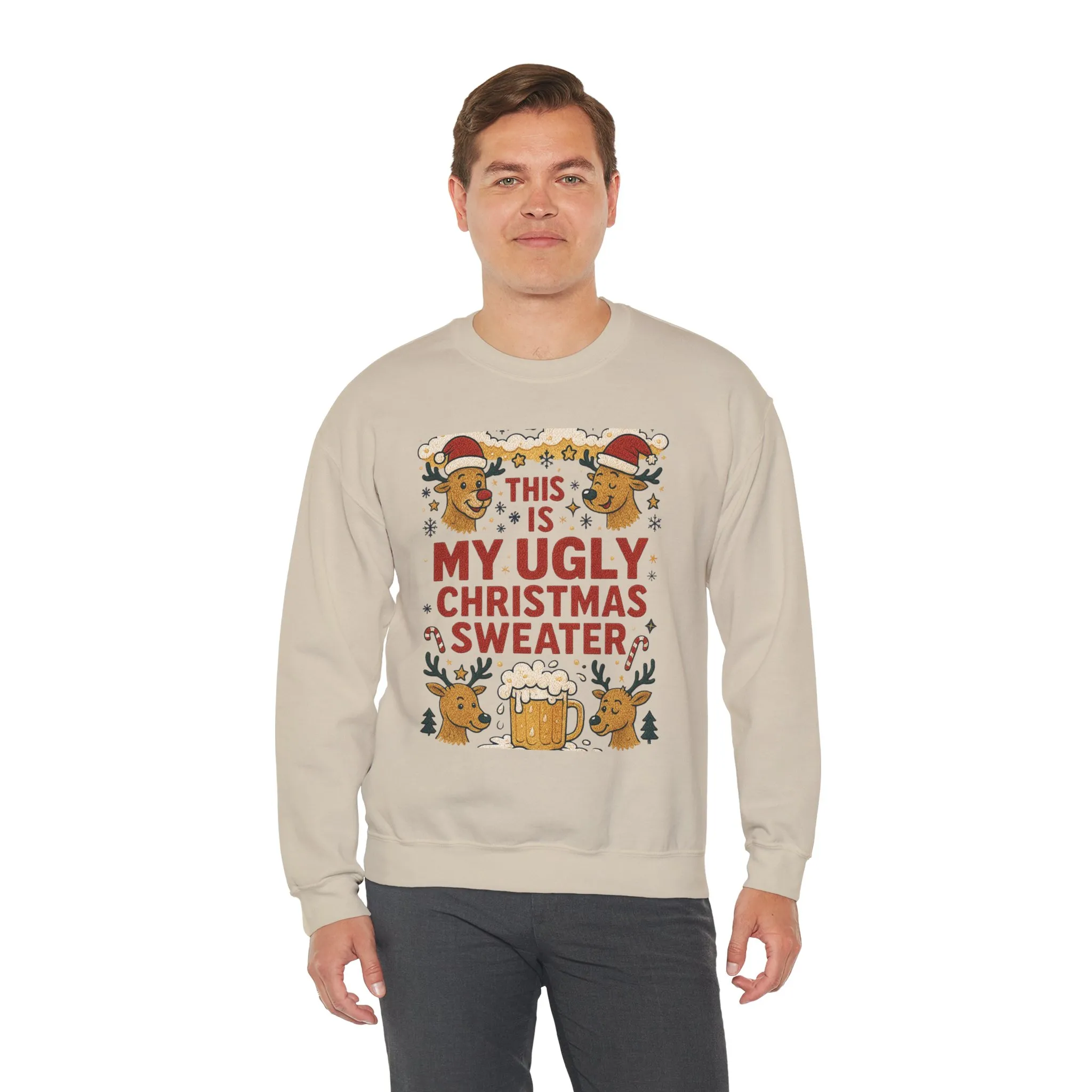 This Is My Ugly Christmas Sweater Men's Sweatshirt, Funny Beer - Reindeer Holiday Pullover, Classic Knit Style, Xmas Party Outfit - Image 3