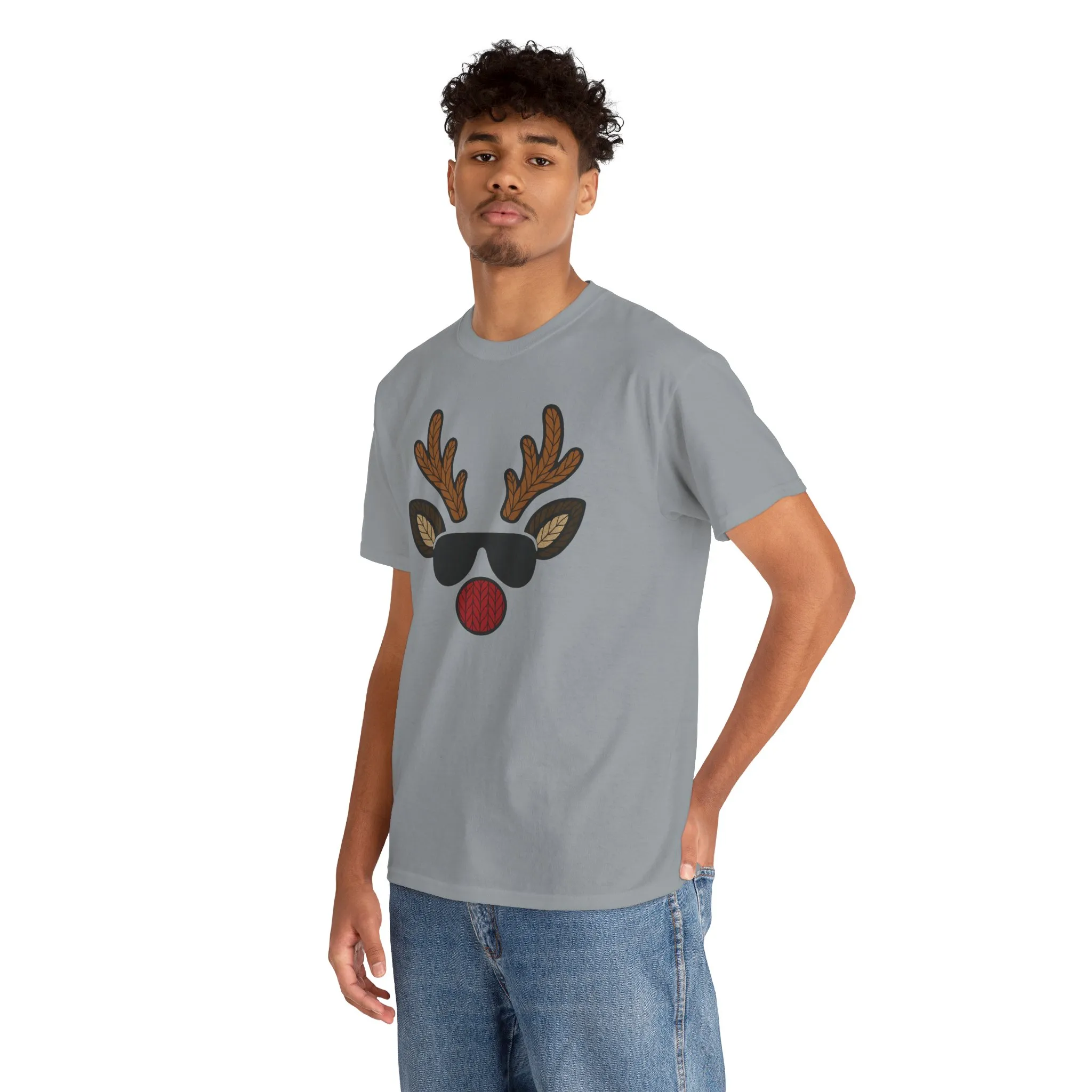 Men's Reindeer Face Christmas T-Shirt, Classic Holiday Tee, Father-Son Matching Outfit - Image 3