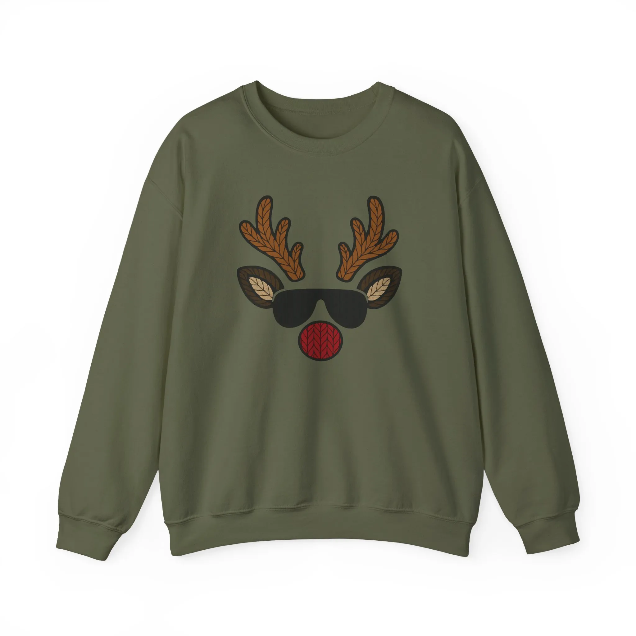 Men's Reindeer Face Christmas Sweatshirt, Classic Knitted Reindeer Design, Father-Son Matching Holiday Outfit - Image 7