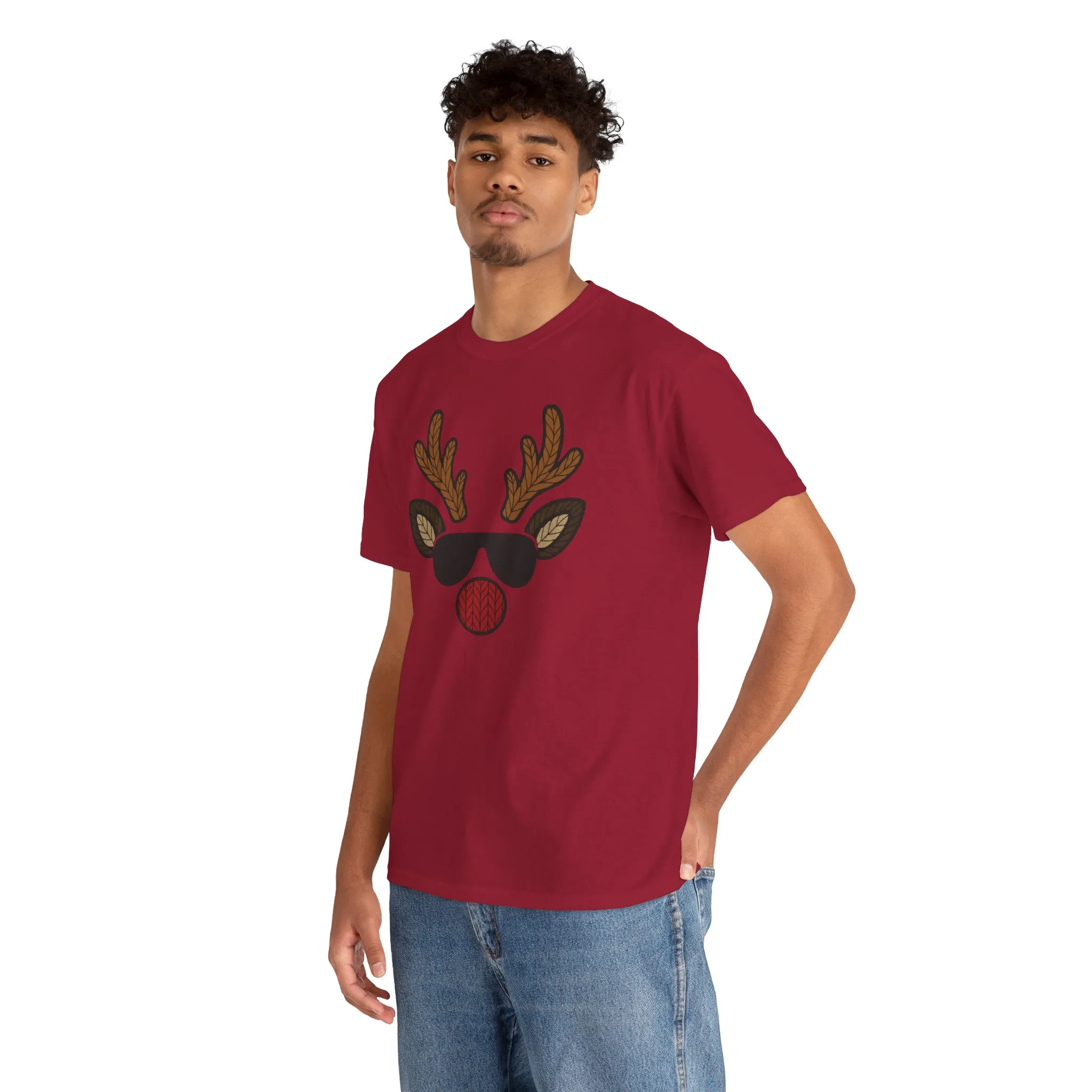 Men's Reindeer Face Christmas T-Shirt, Classic Holiday Tee, Father-Son Matching Outfit - Image 27