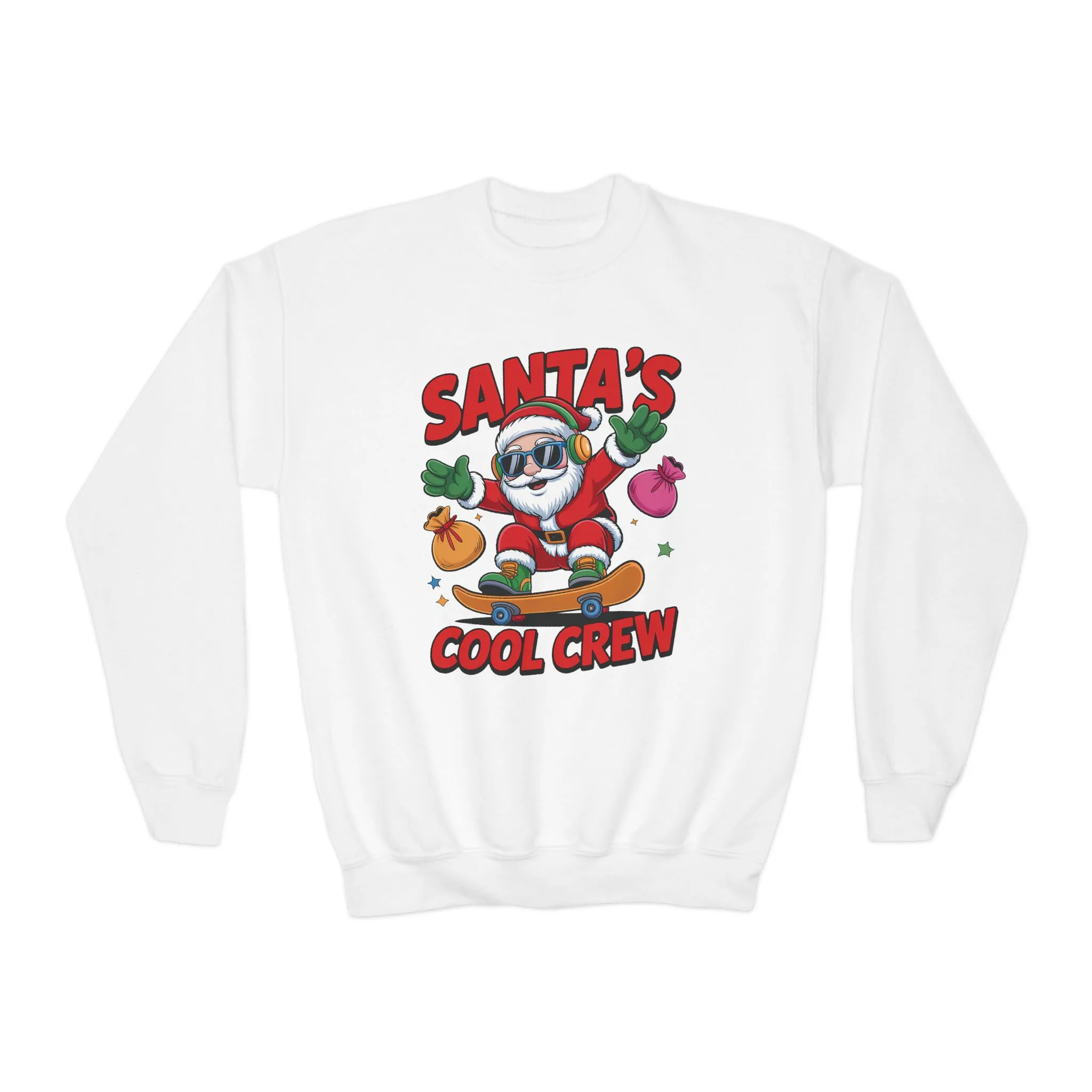Santa's Cool Crew Youth Sweatshirt, Funny Santa Skateboard Christmas Pullover for Boys, Youth Crewneck Sweatshirt - Image 4