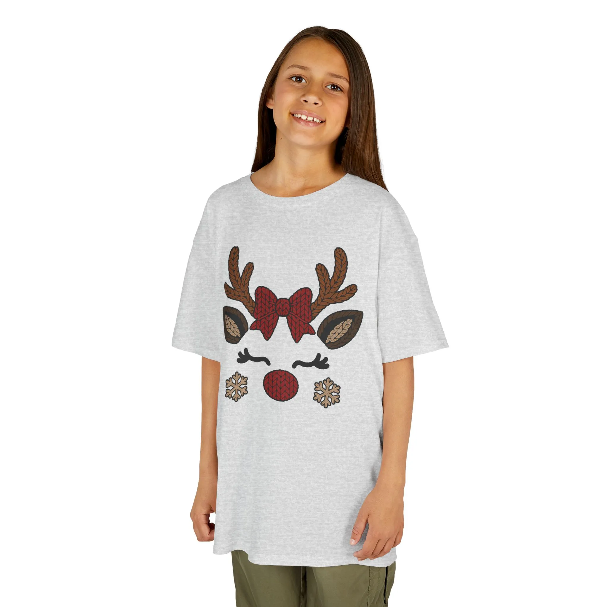 Girls Reindeer Face Christmas T-Shirt, Cute Holiday Tee, Mother-Daughter Matching Outfit
