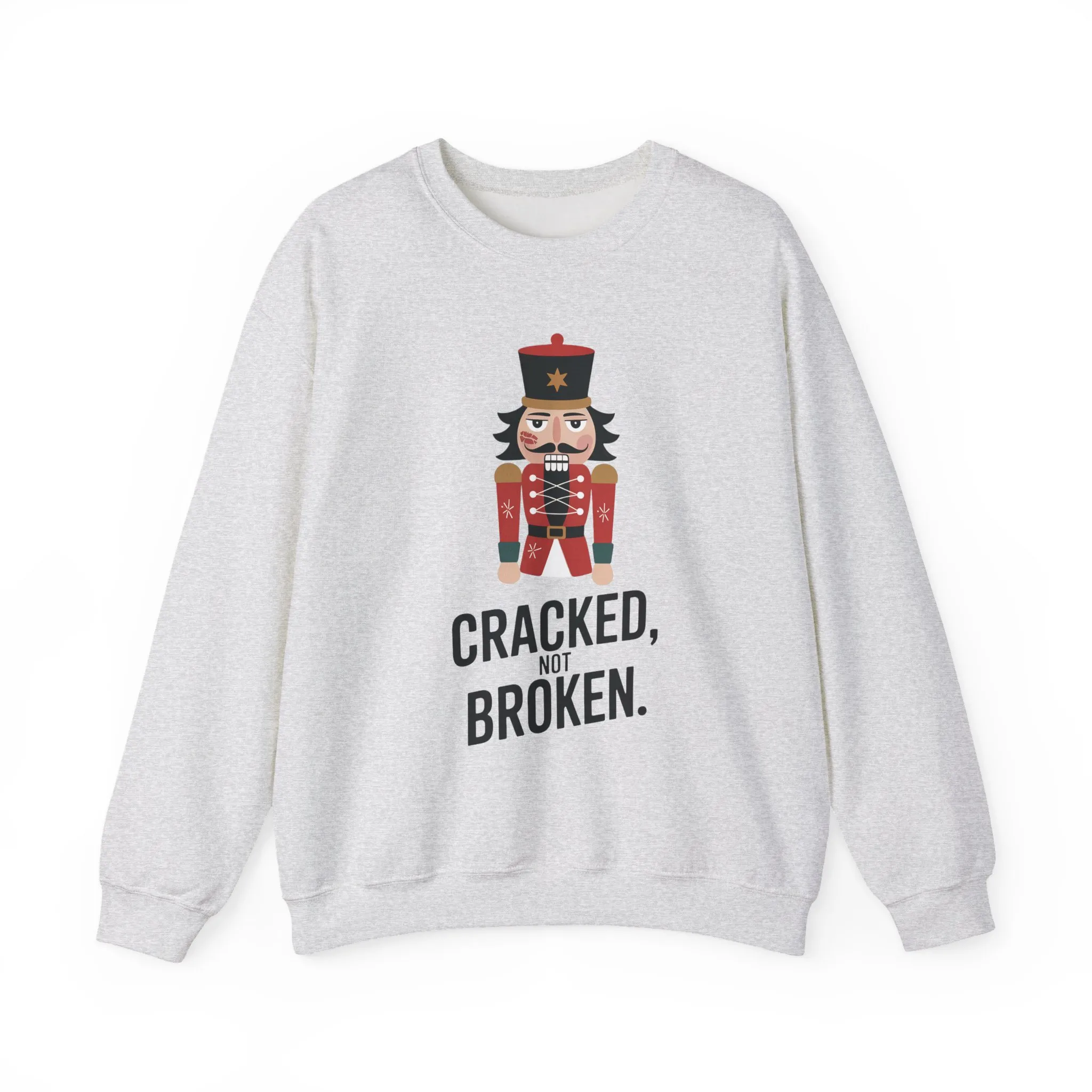 Funny Nutcracker Christmas Shirt for Men, Cracked Not Broken Sweatshirt, Holiday Humor Gift, Festive Winter Outfit - Image 2