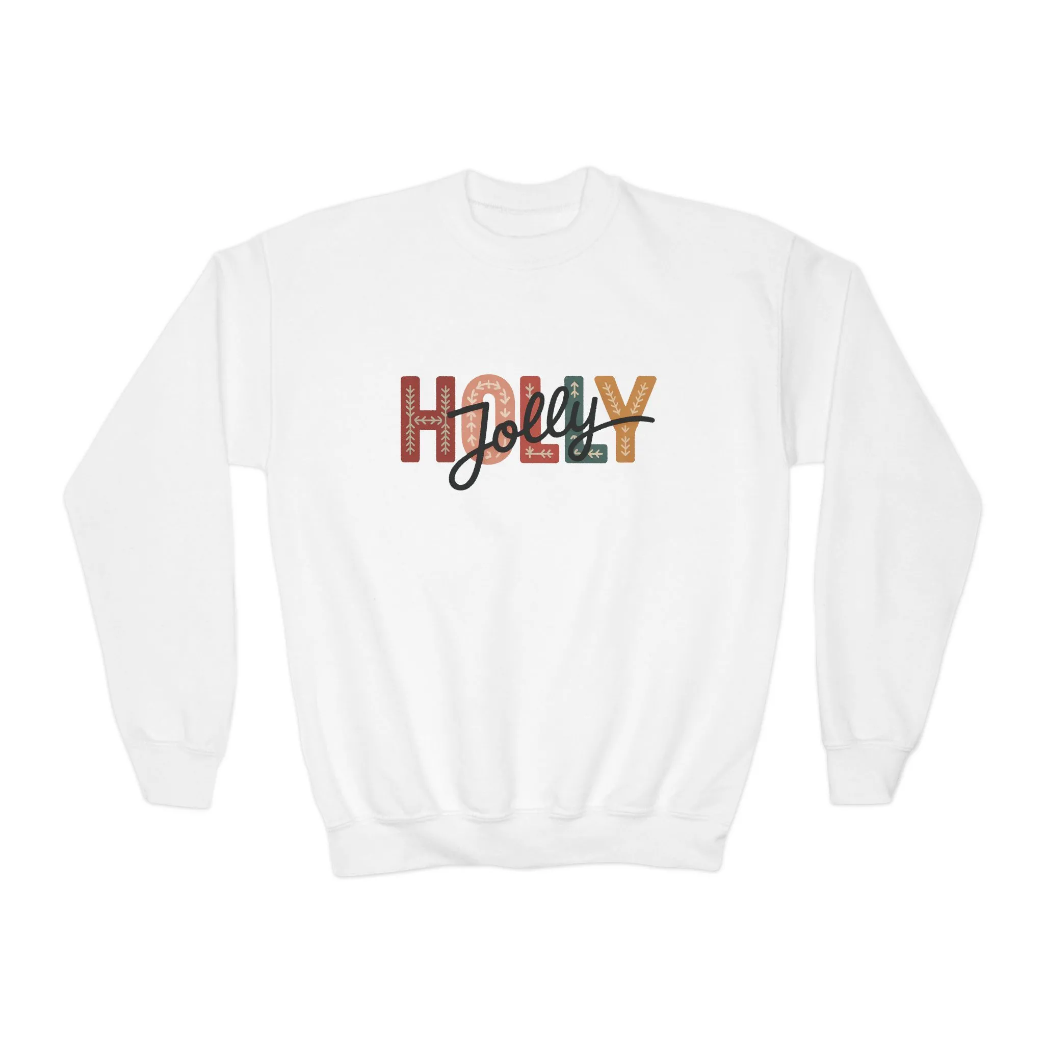 Girls Holly Jolly Christmas Sweatshirt, Minimal Festive Letter Pullover, Mother-Daughter Matching Outfit - Image 3