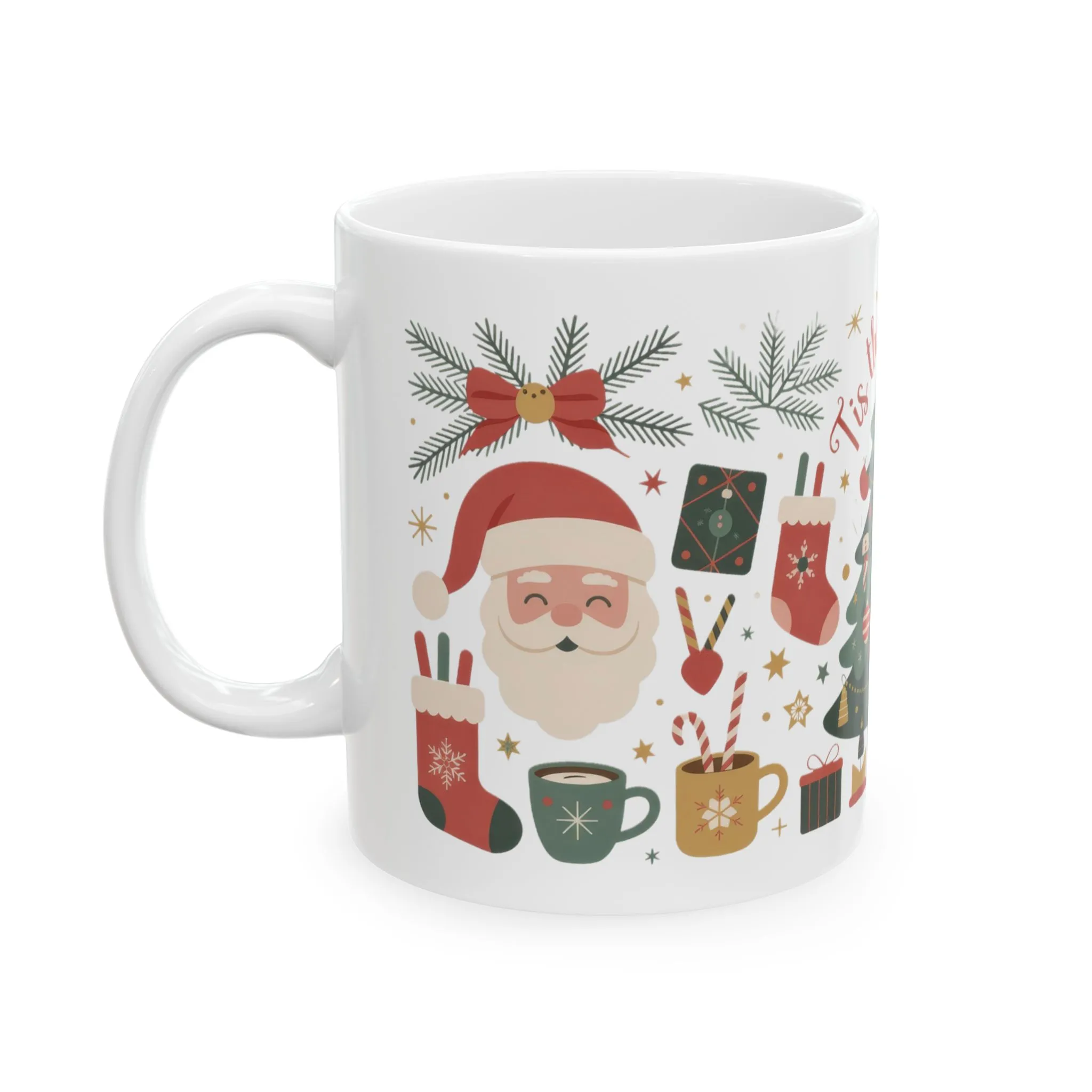 Tis The Season Christmas Mug, Cozy Holiday Coffee Cup, Festive Tree - Santa Design, Christmas Gift Idea, Ceramic Mug, (11oz, 15oz) - Image 3
