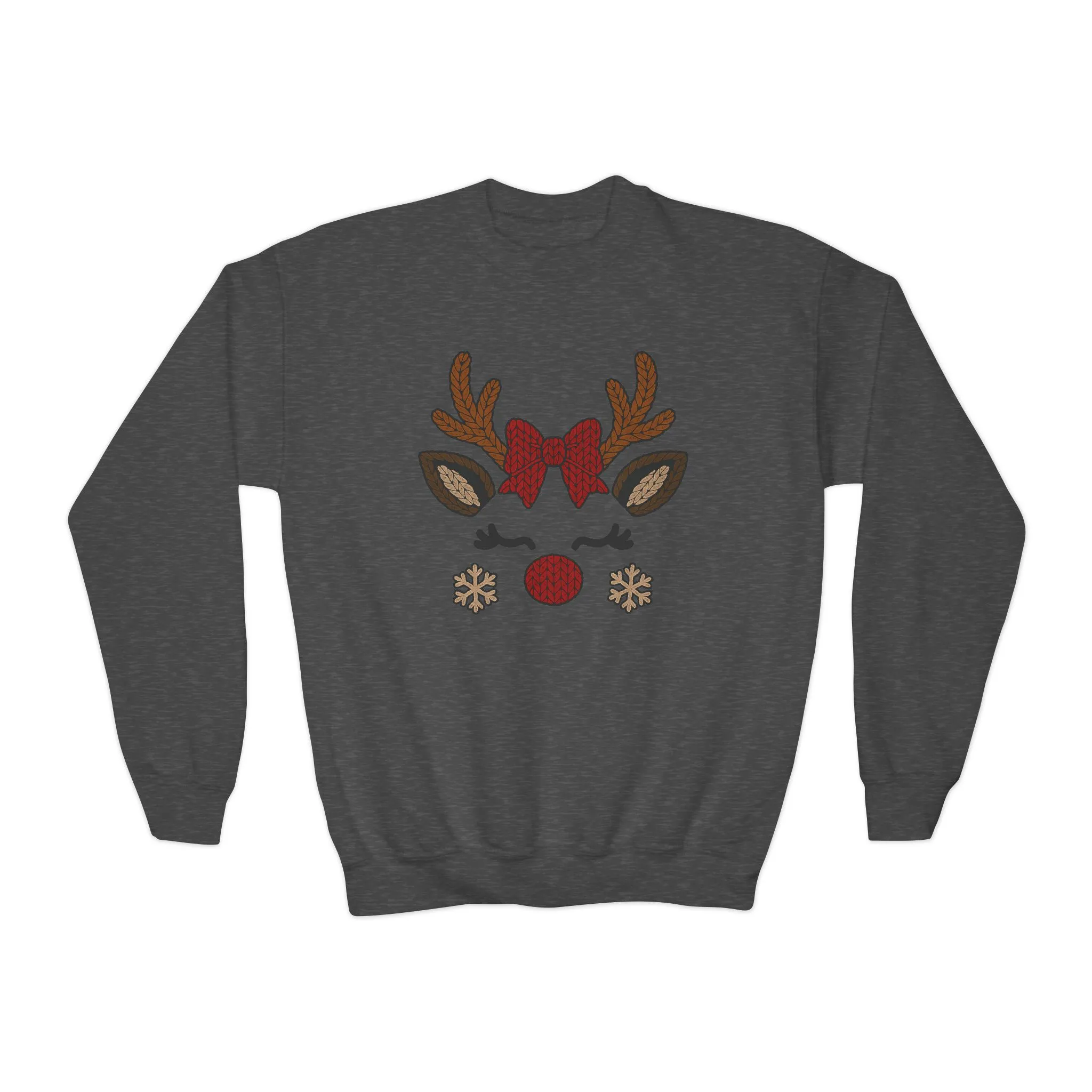 Girls Reindeer Face Christmas Sweatshirt, Cute Knitted Holiday Pullover, Mother-Daughter Matching Outfit - Image 5