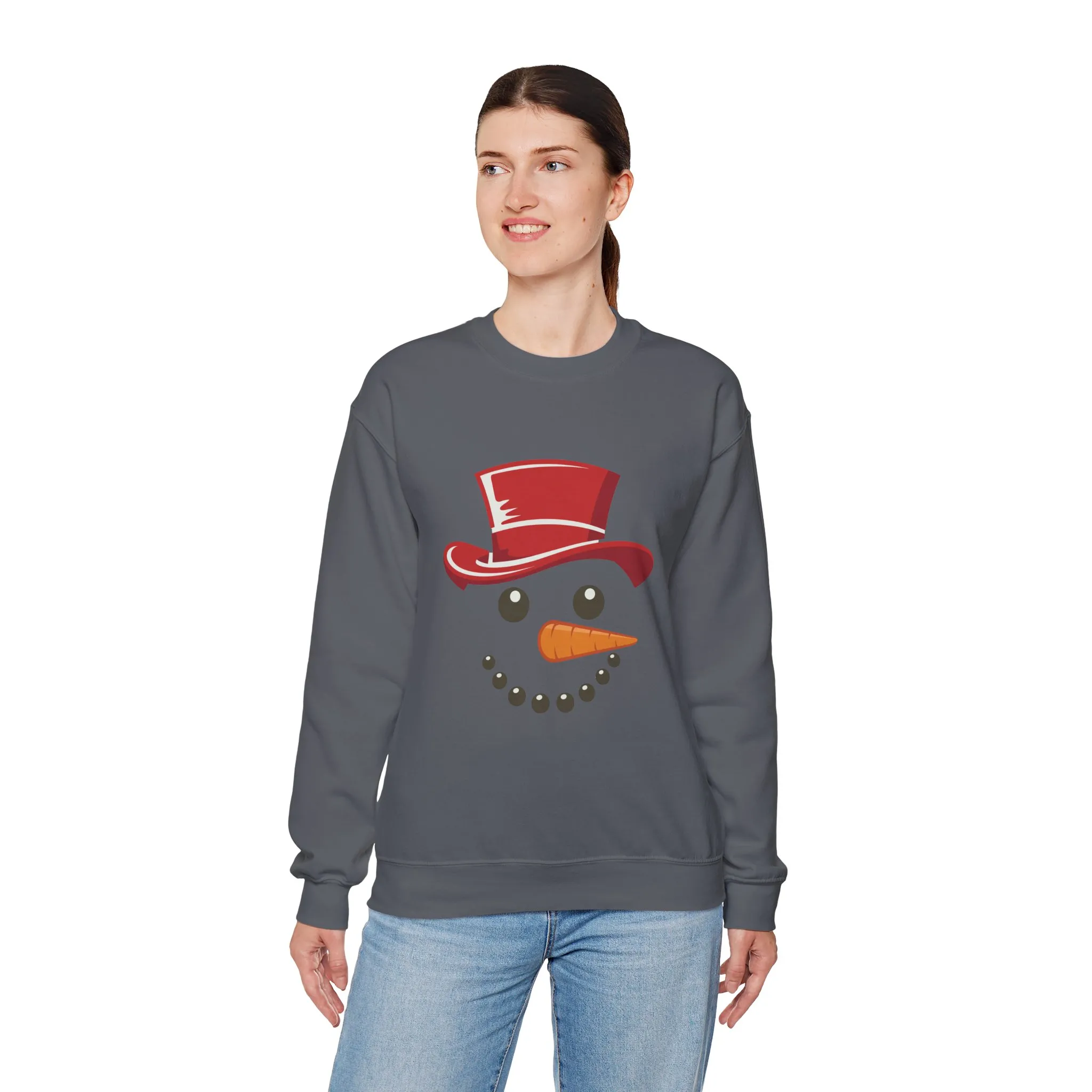 Snowman Face Christmas Sweatshirt, Cute Minimalist Holiday Crewneck, Red Hat Snowman Design, Unisex Winter Gift, Unisex Crewneck Sweatshirt - Image 18