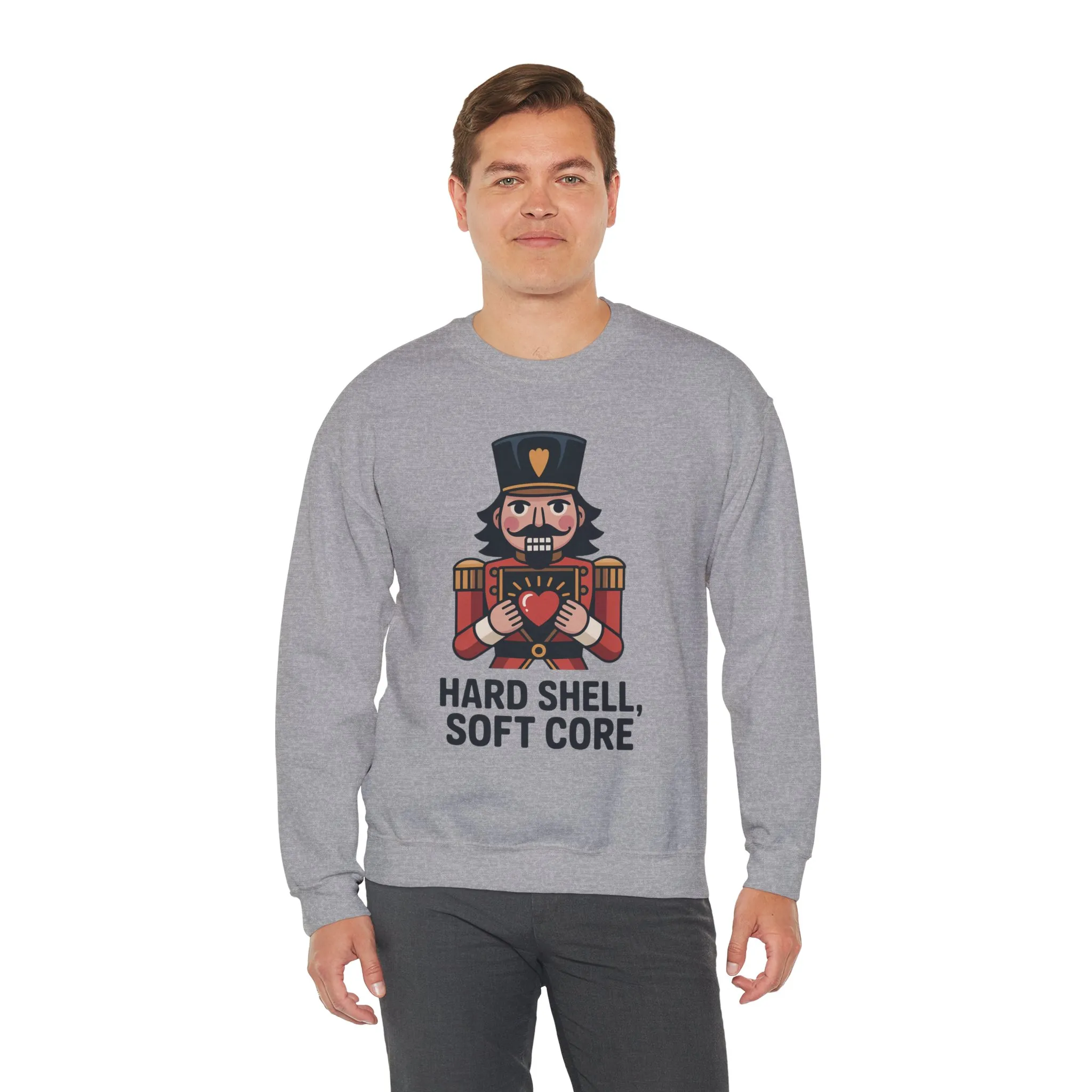 Hard Shell Soft Core Men's Sweatshirt, Funny Nutcracker Christmas Sweater, Holiday Gift for Him - Image 3