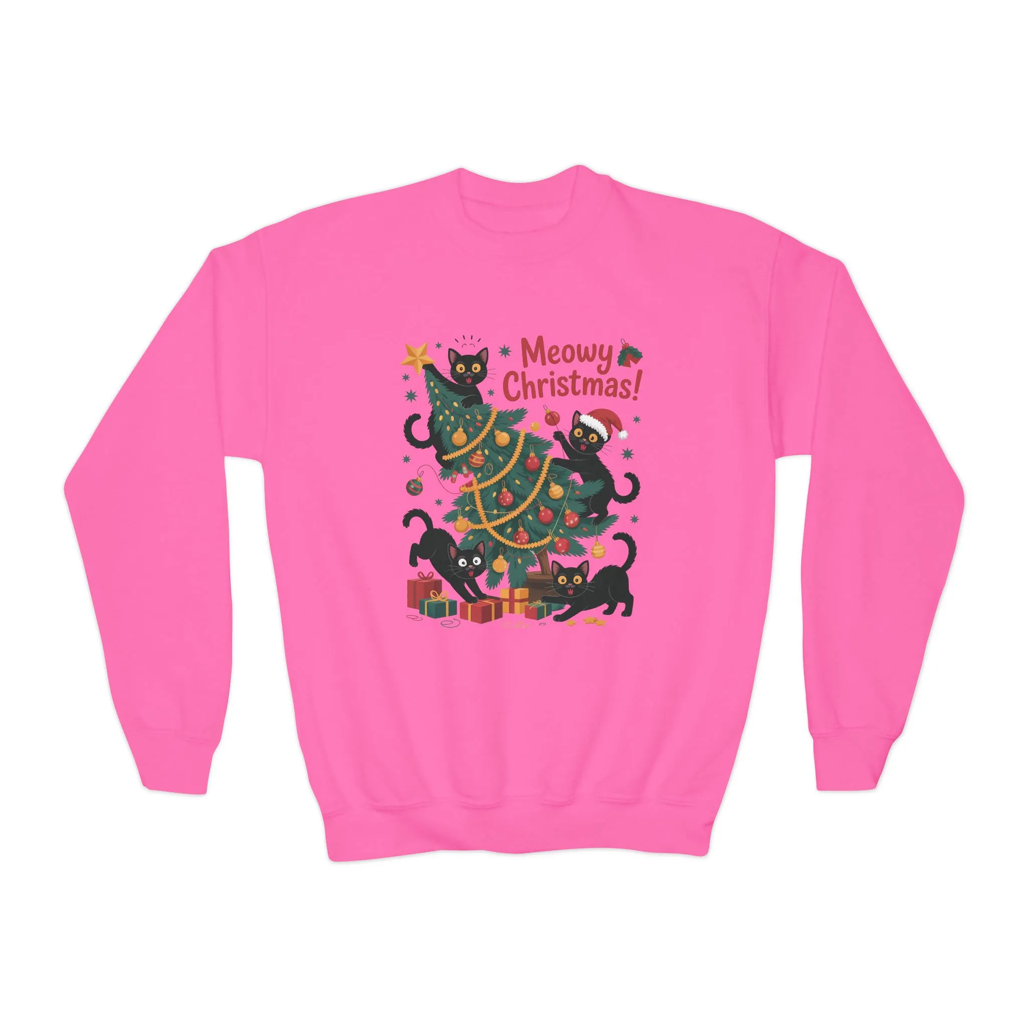 Kids Black Cats Christmas Tree Sweatshirt, Cute Funny Cat Holiday Jumper, Christmas Cat Chaos Pullover - Image 19