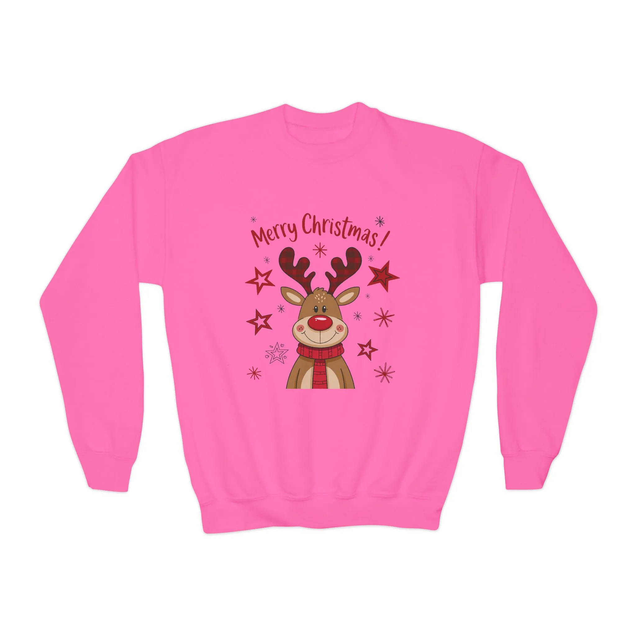 Girls Merry Christmas Reindeer Sweatshirt, Cute Plaid Antlers Holiday Pullover, Mother-Daughter Matching Outfit - Image 2