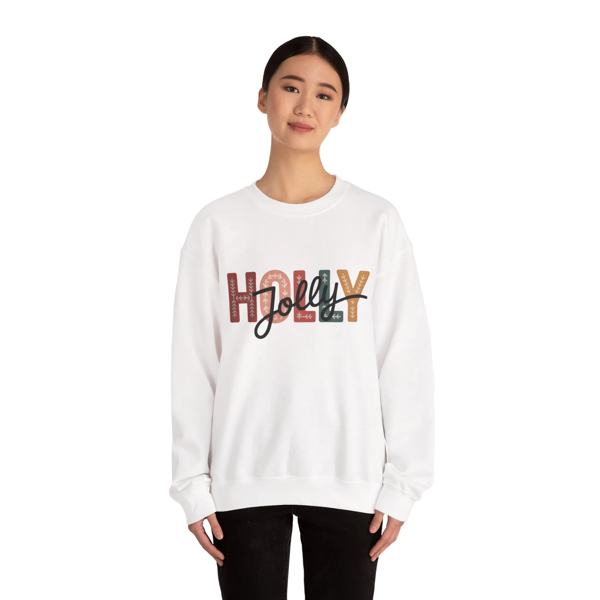 Women's Holly Jolly Christmas Sweatshirt, Minimal Festive Letter Design, Cozy Holiday Pullover, Mother-Daughter Matching Outfit - Image 4