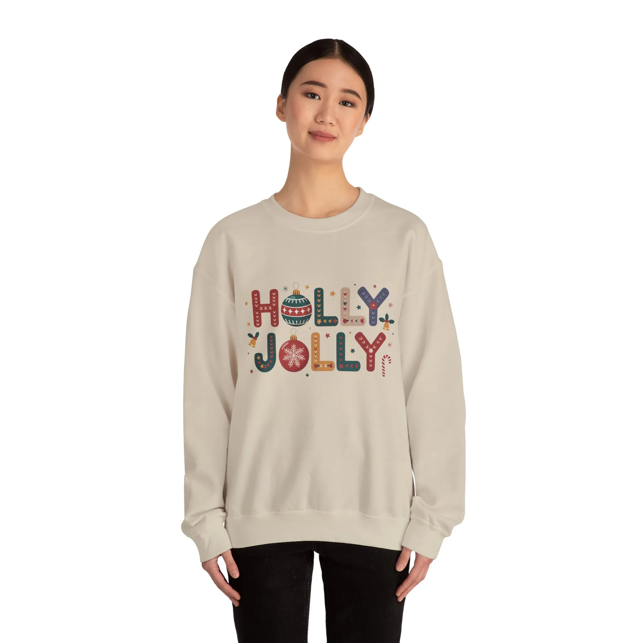 Women's Holly Jolly Christmas Sweatshirt, Ornament Letter Design, Cozy Holiday Pullover, Mother-Daughter Matching Outfit - Image 8