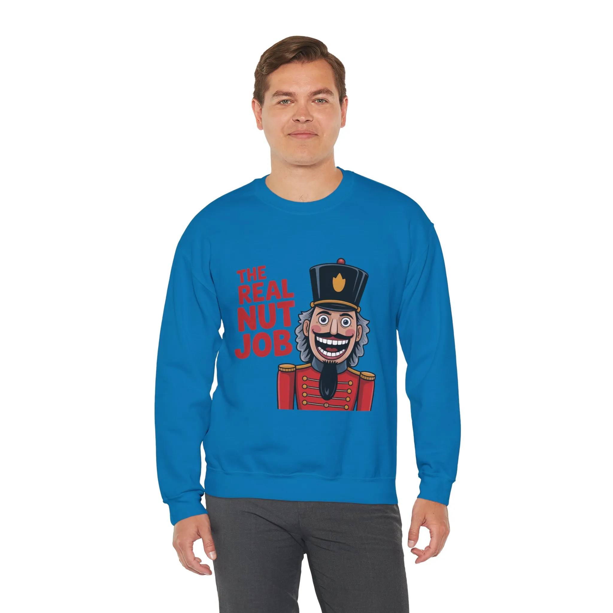 The Real Nut Job Men's Sweatshirt, Funny Nutcracker Christmas Sweater, Holiday Gift for Him - Image 15