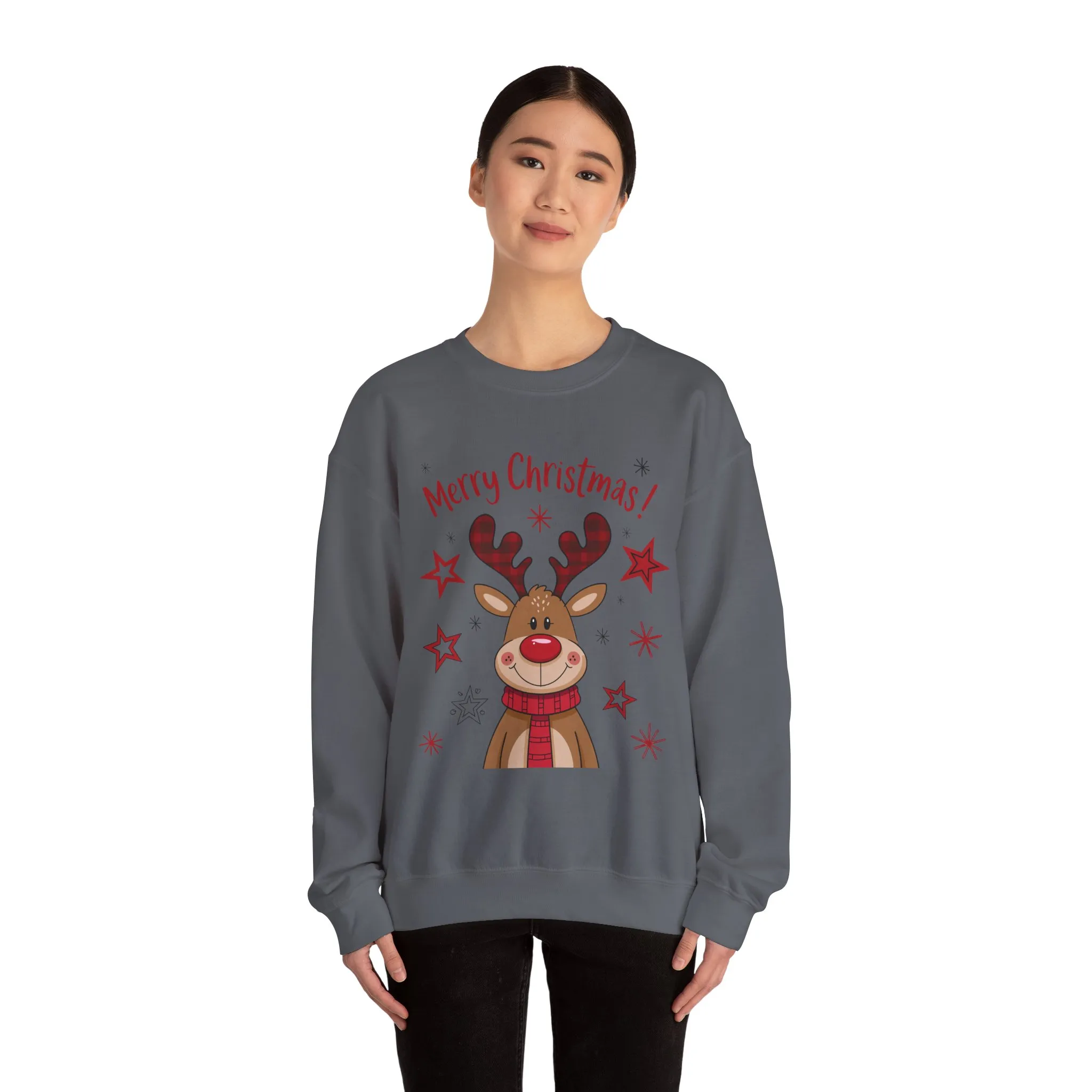 Women's Merry Christmas Reindeer Sweatshirt, Cute Plaid Antlers Design, Holiday Pullover, Mother-Daughter Matching Outfit - Image 14
