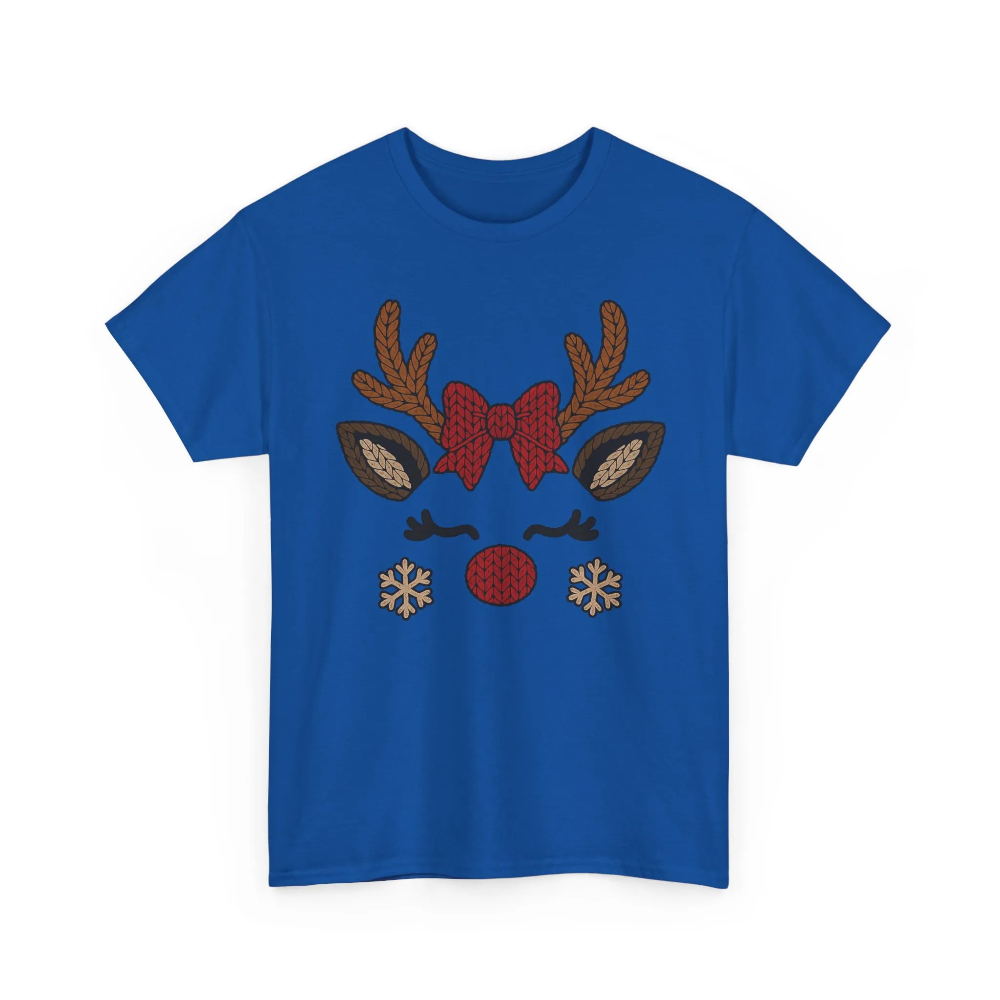 Women's Reindeer Face Christmas T-Shirt, Cute Knitted Holiday Tee, Mother-Daughter Matching Outfit - Image 16