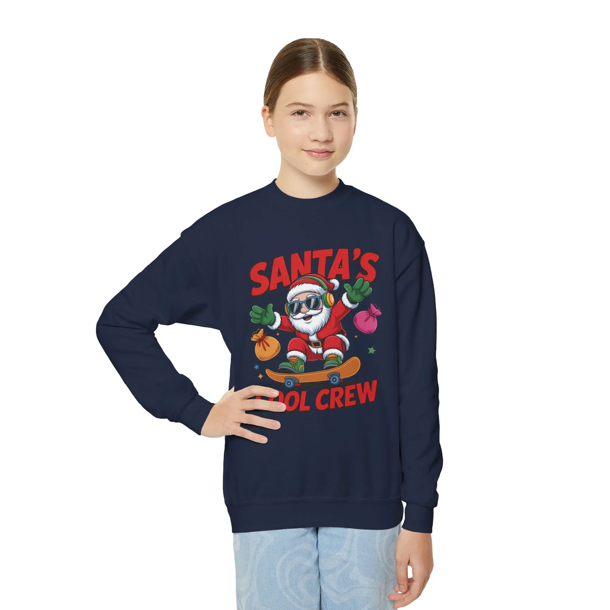 Santa's Cool Crew Youth Sweatshirt, Funny Santa Skateboard Christmas Pullover for Boys, Youth Crewneck Sweatshirt - Image 18