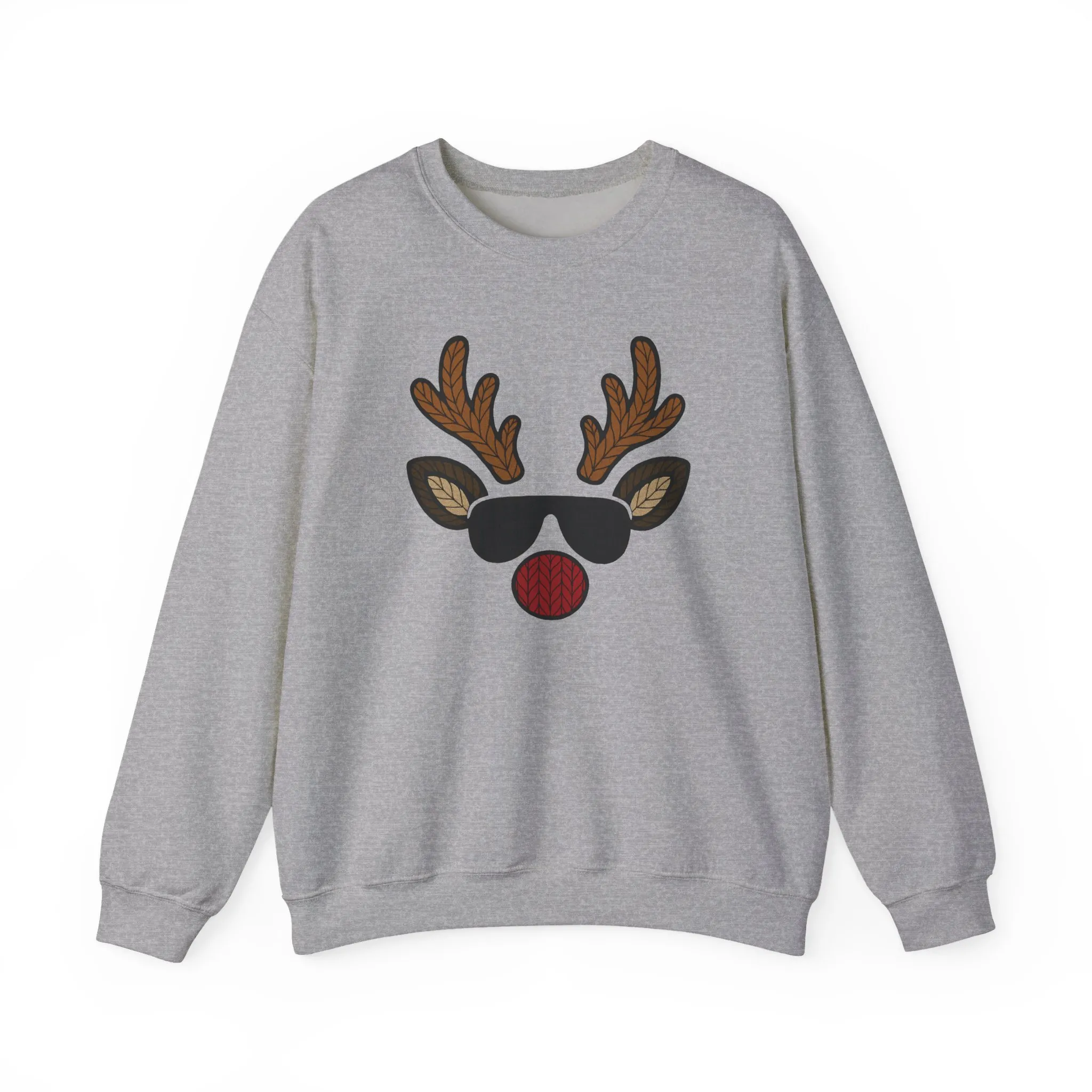 Men's Reindeer Face Christmas Sweatshirt, Classic Knitted Reindeer Design, Father-Son Matching Holiday Outfit - Image 2