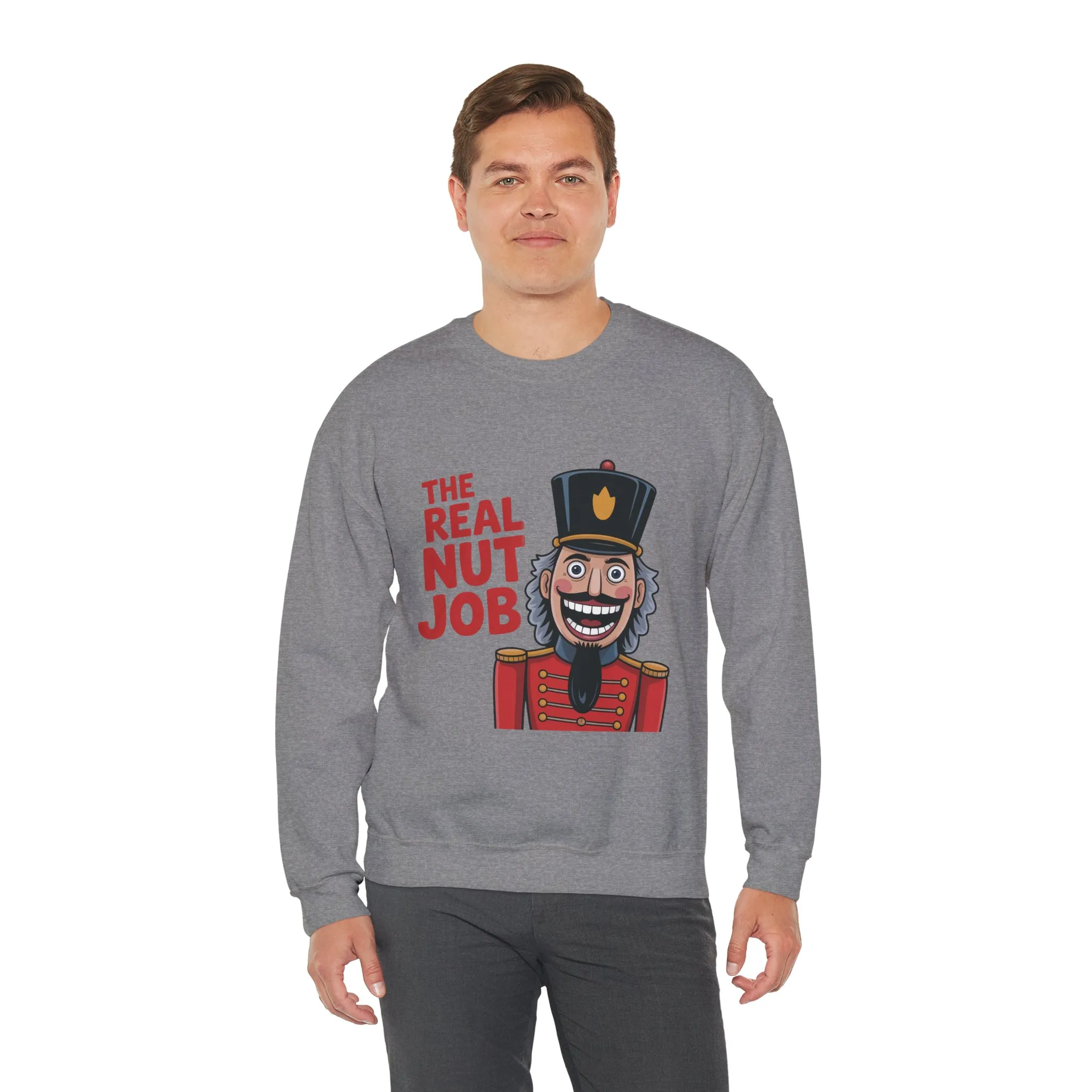 The Real Nut Job Men's Sweatshirt, Funny Nutcracker Christmas Sweater, Holiday Gift for Him - Image 9