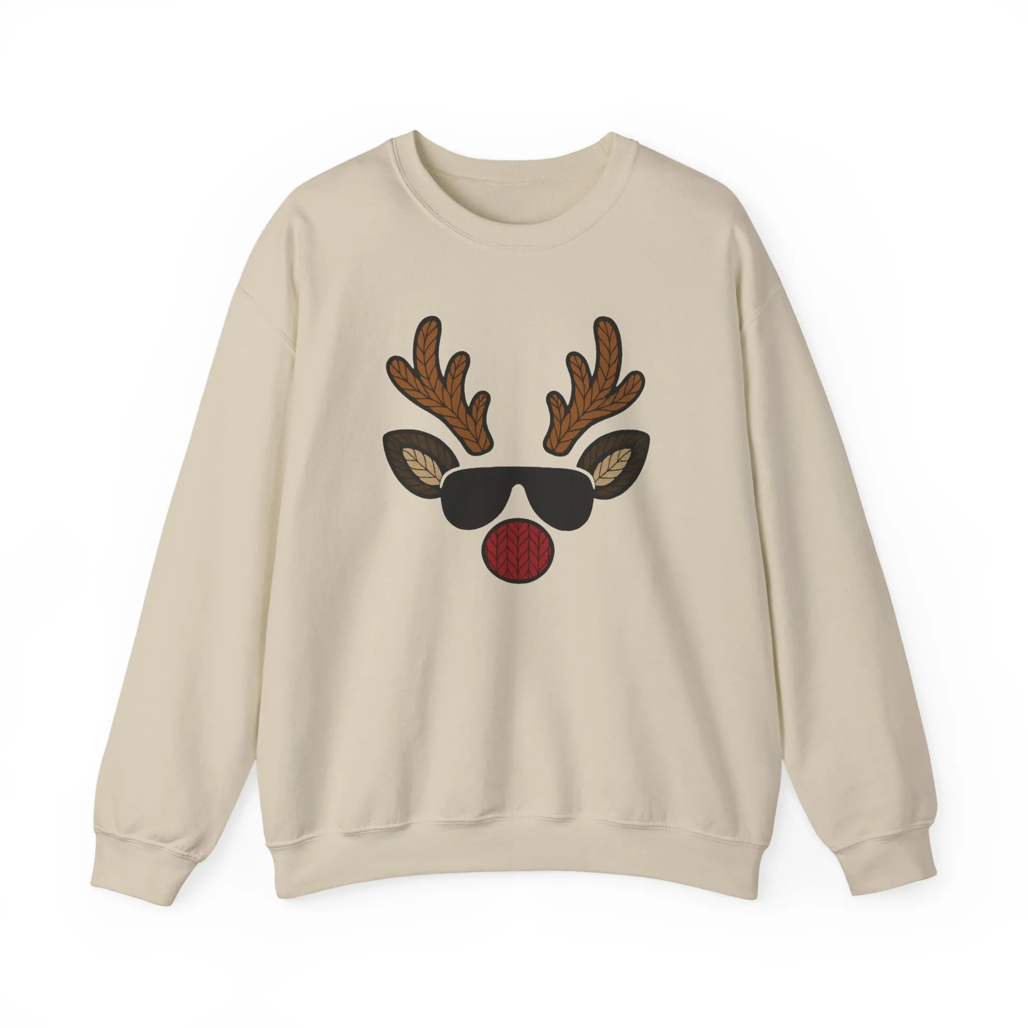 Men's Reindeer Face Christmas Sweatshirt, Classic Knitted Reindeer Design, Father-Son Matching Holiday Outfit - Image 4