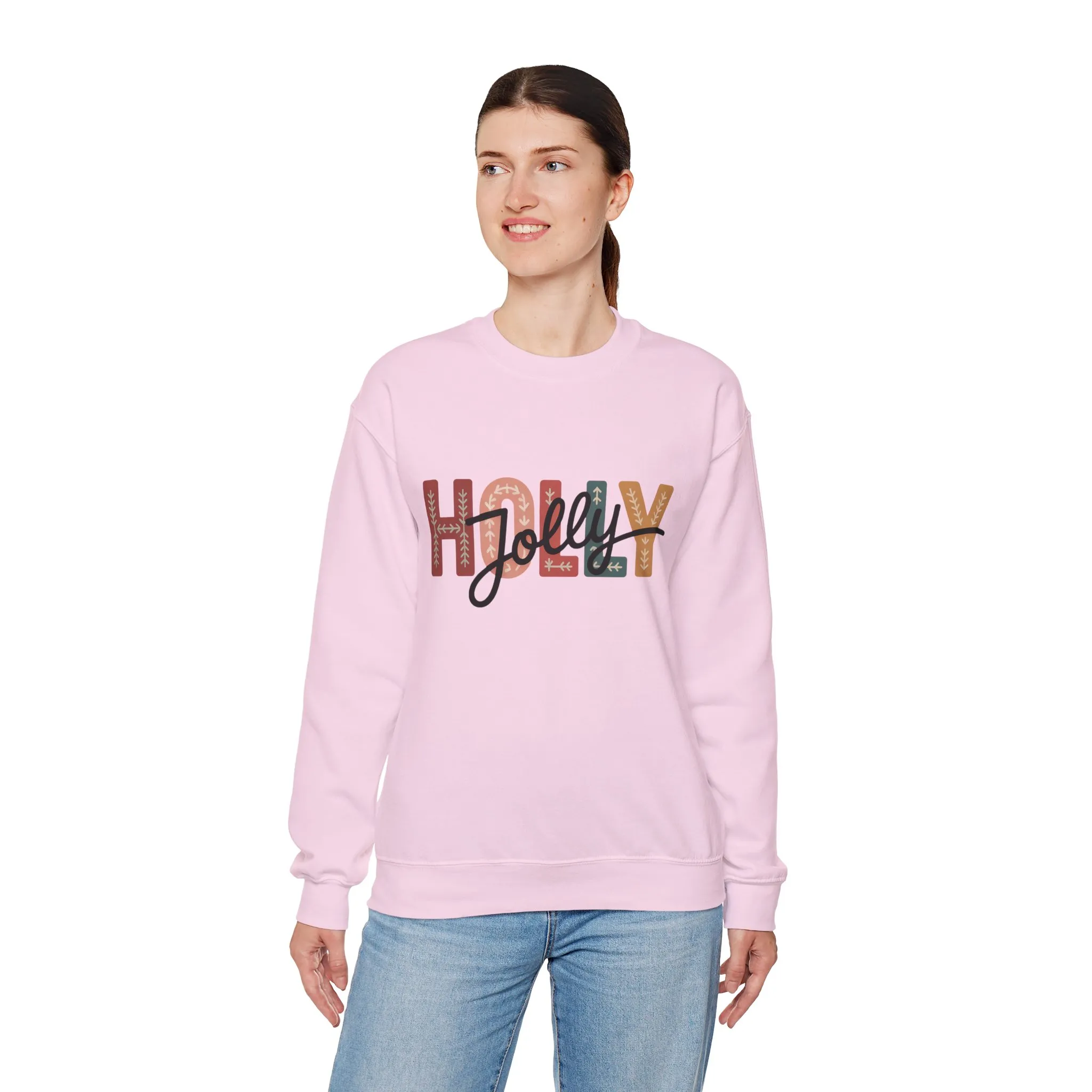 Women's Holly Jolly Christmas Sweatshirt, Minimal Festive Letter Design, Cozy Holiday Pullover, Mother-Daughter Matching Outfit - Image 28