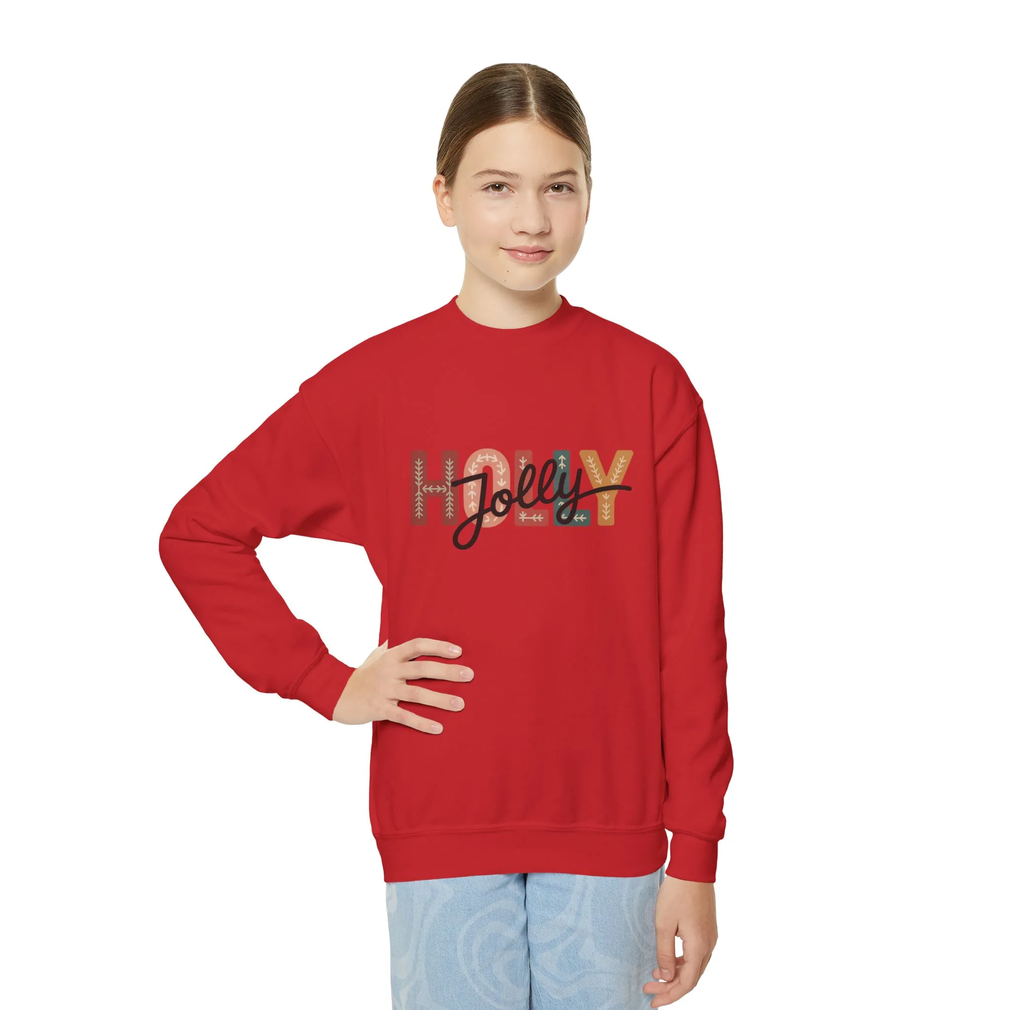 Girls Holly Jolly Christmas Sweatshirt, Minimal Festive Letter Pullover, Mother-Daughter Matching Outfit - Image 14