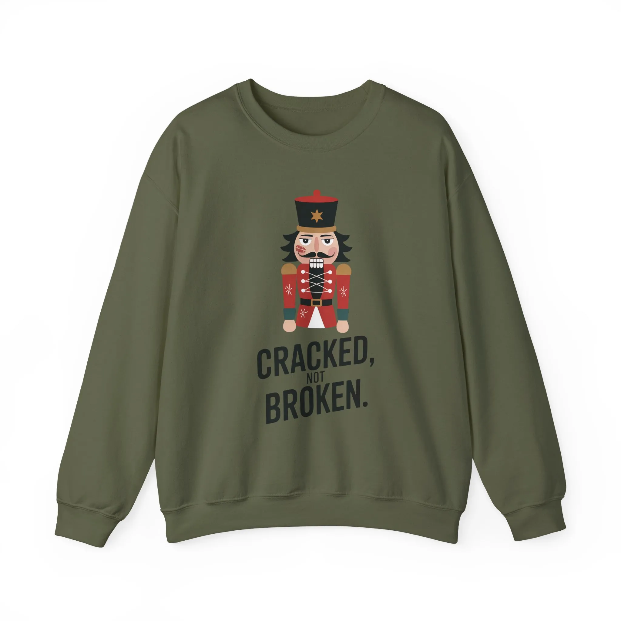 Funny Nutcracker Christmas Shirt for Men, Cracked Not Broken Sweatshirt, Holiday Humor Gift, Festive Winter Outfit - Image 10