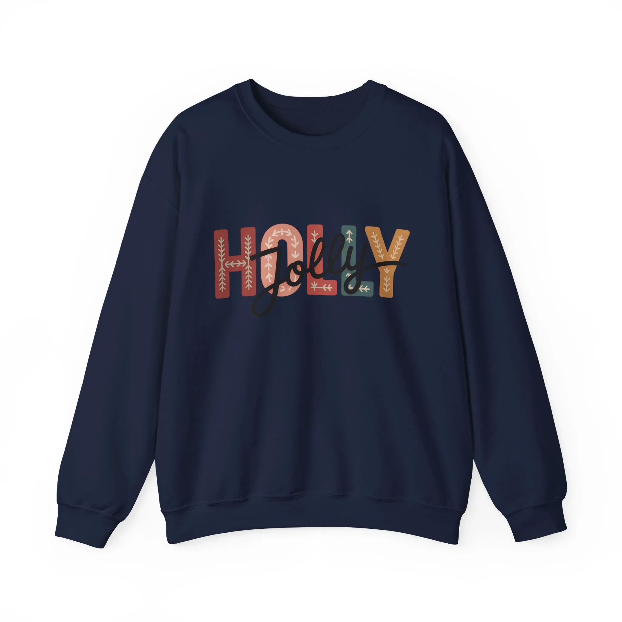 Women's Holly Jolly Christmas Sweatshirt, Minimal Festive Letter Design, Cozy Holiday Pullover, Mother-Daughter Matching Outfit - Image 21