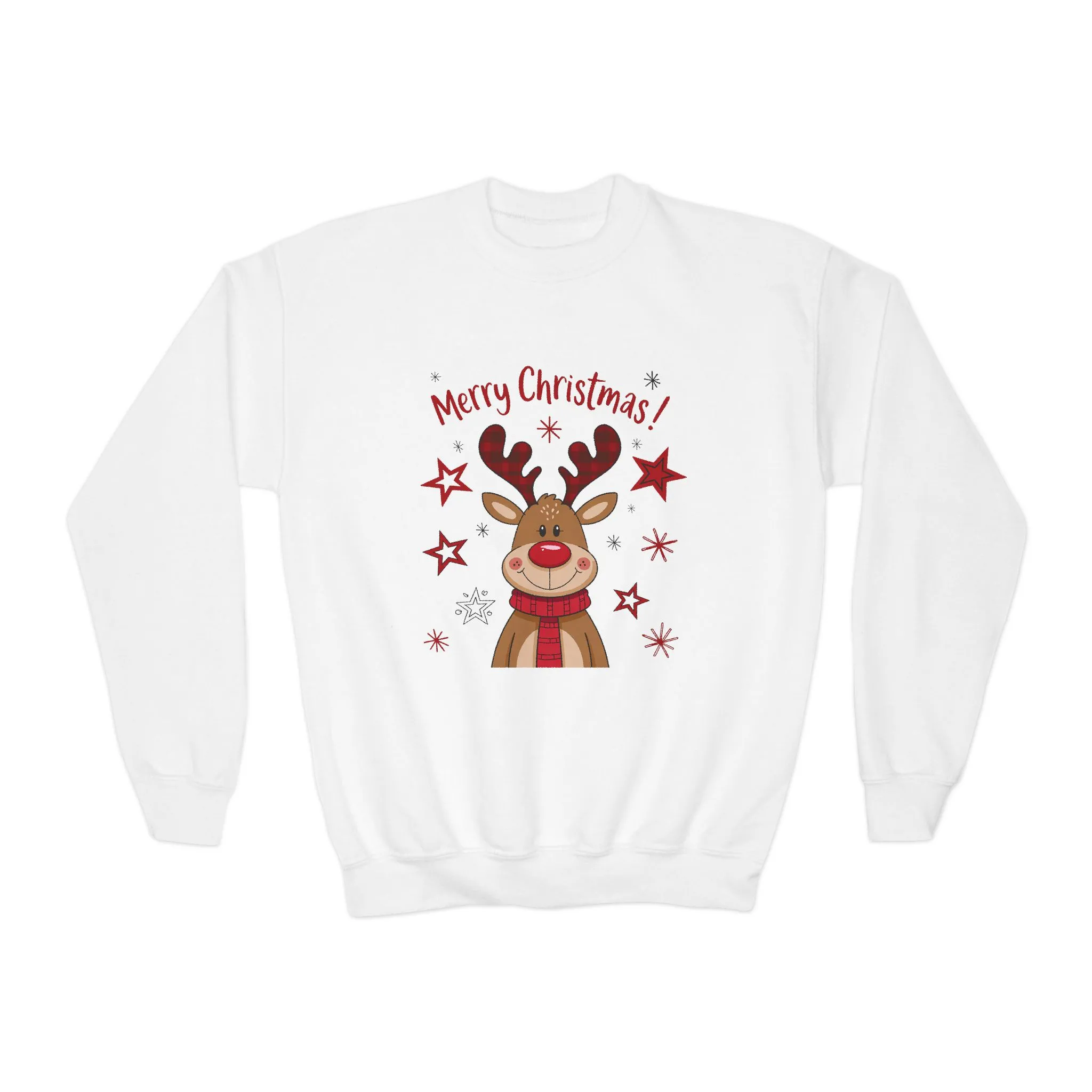 Girls Merry Christmas Reindeer Sweatshirt, Cute Plaid Antlers Holiday Pullover, Mother-Daughter Matching Outfit - Image 3