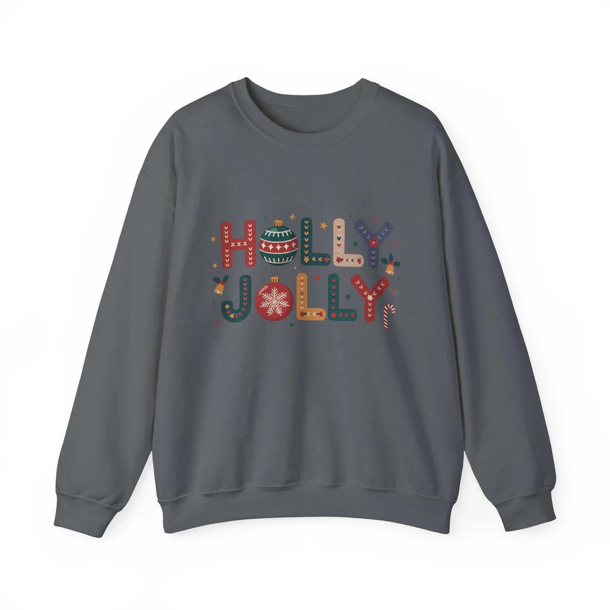 Women's Holly Jolly Christmas Sweatshirt, Ornament Letter Design, Cozy Holiday Pullover, Mother-Daughter Matching Outfit - Image 16