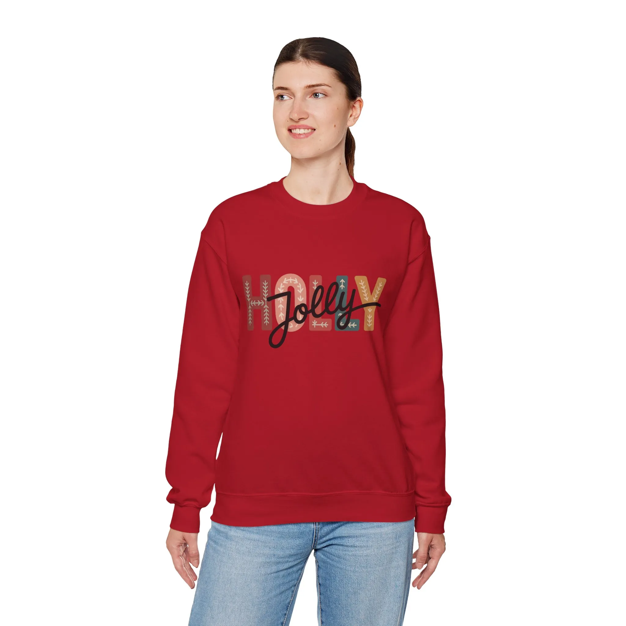 Women's Holly Jolly Christmas Sweatshirt, Minimal Festive Letter Design, Cozy Holiday Pullover, Mother-Daughter Matching Outfit - Image 36