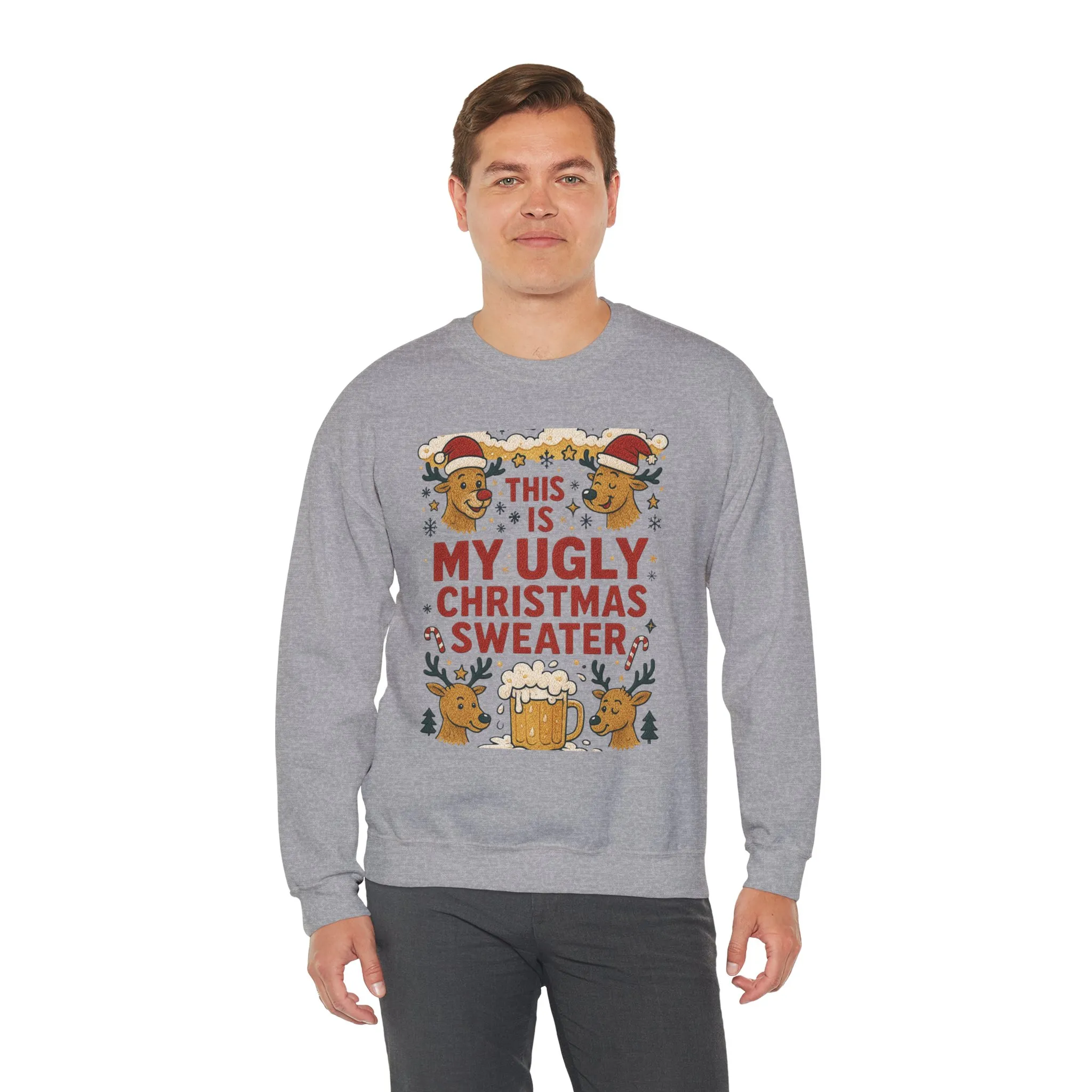 This Is My Ugly Christmas Sweater Men's Sweatshirt, Funny Beer - Reindeer Holiday Pullover, Classic Knit Style, Xmas Party Outfit - Image 9