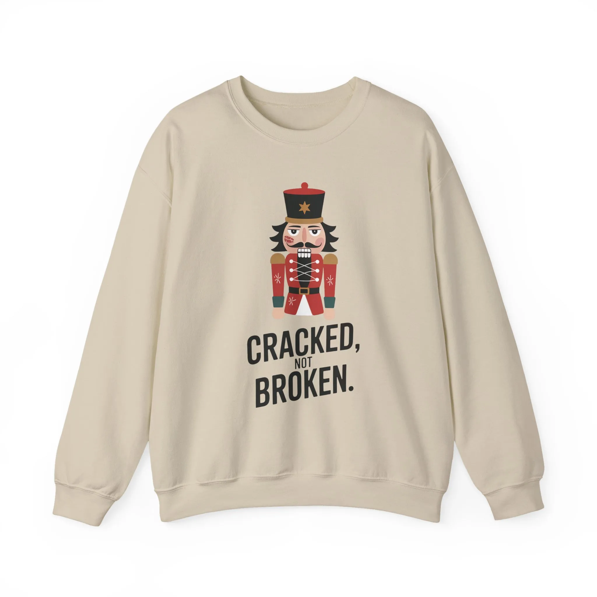 Funny Nutcracker Christmas Shirt for Men, Cracked Not Broken Sweatshirt, Holiday Humor Gift, Festive Winter Outfit - Image 4