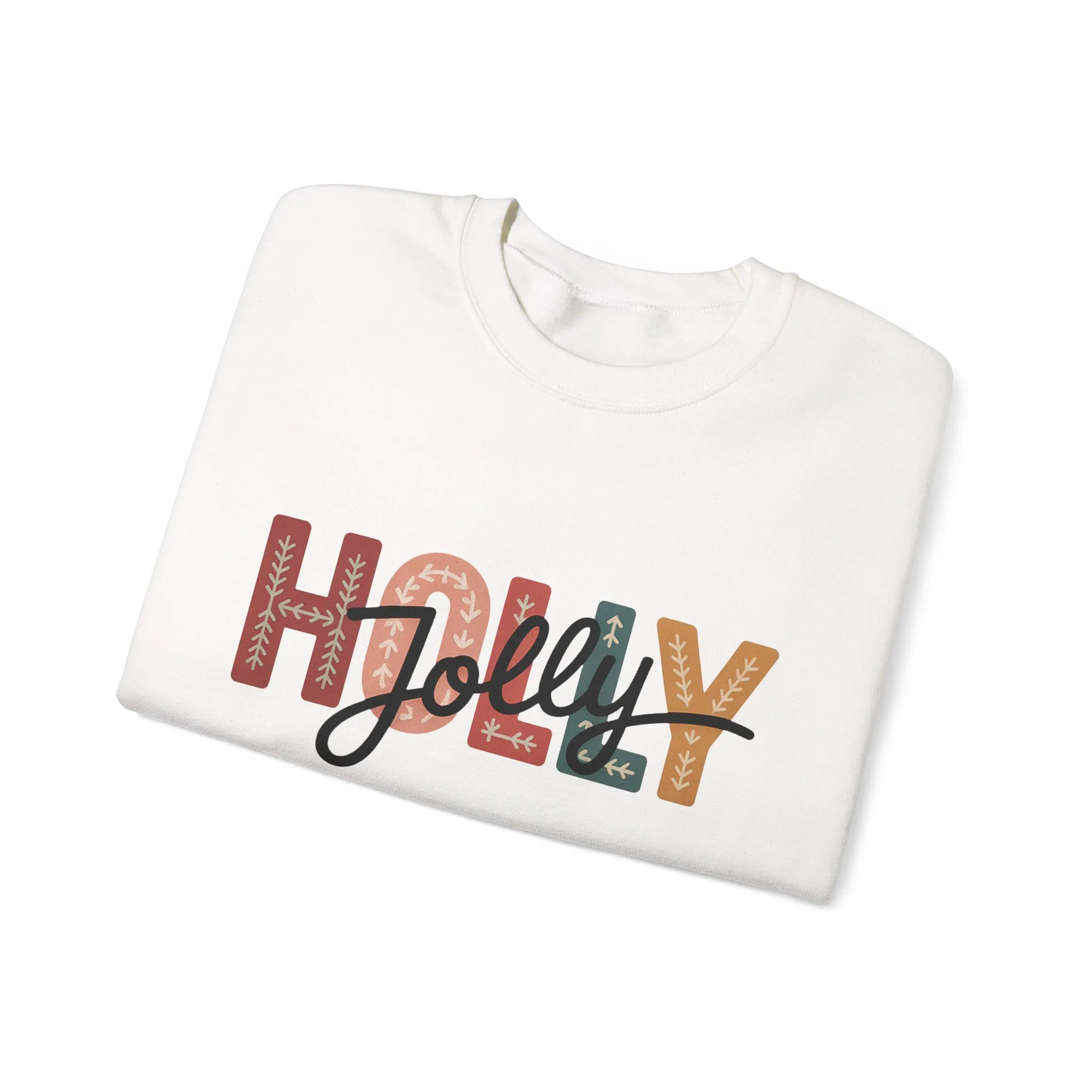 Women's Holly Jolly Christmas Sweatshirt, Minimal Festive Letter Design, Cozy Holiday Pullover, Mother-Daughter Matching Outfit - Image 3