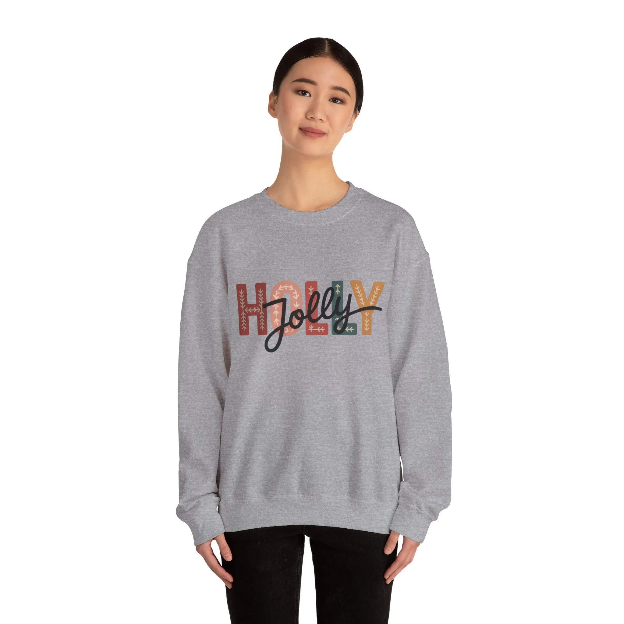 Women's Holly Jolly Christmas Sweatshirt, Minimal Festive Letter Design, Cozy Holiday Pullover, Mother-Daughter Matching Outfit - Image 7