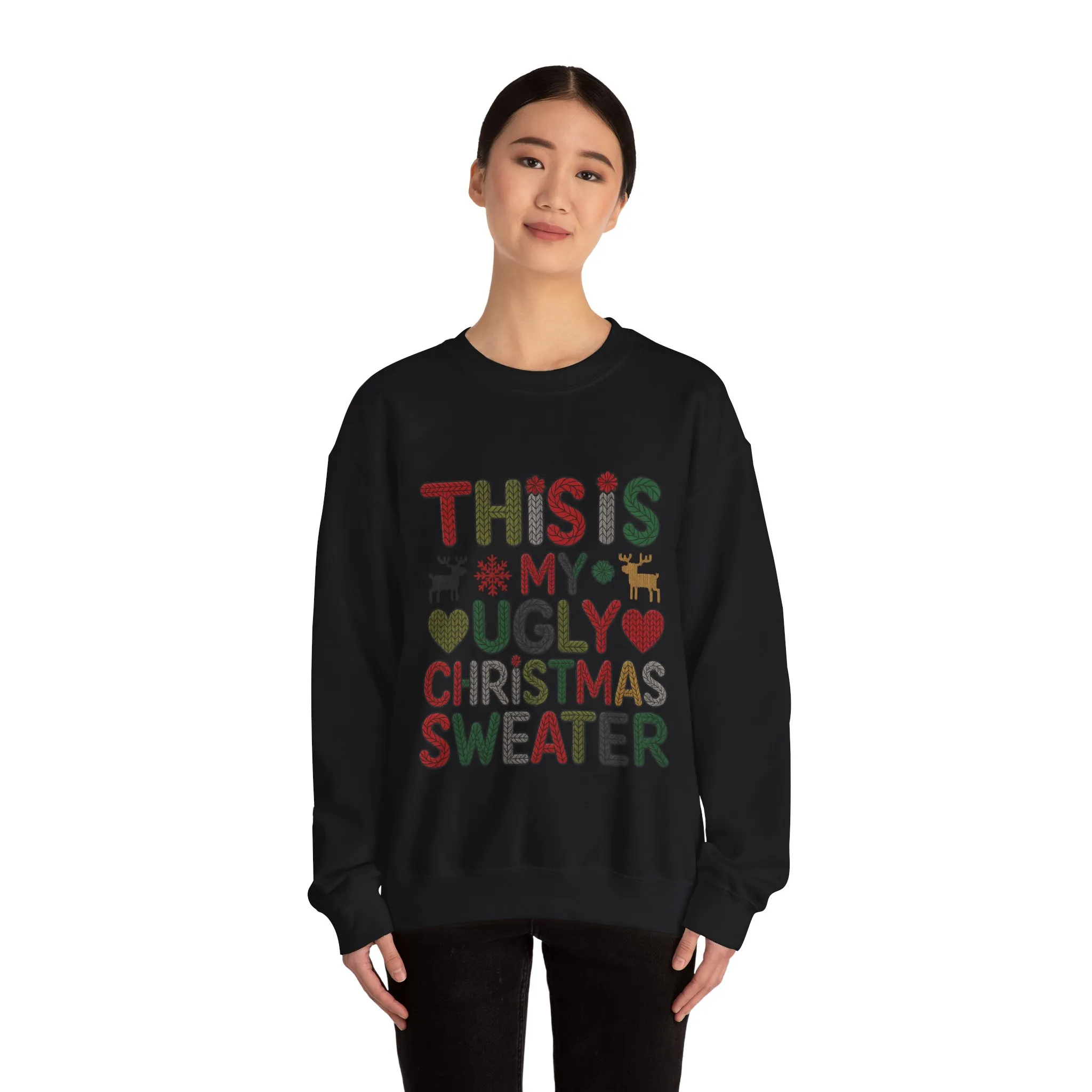 This Is My Ugly Christmas Sweater Women's Sweatshirt, Funny Holiday Pullover, Festive Knit Letter Design, Christmas Party Outfit - Image 5