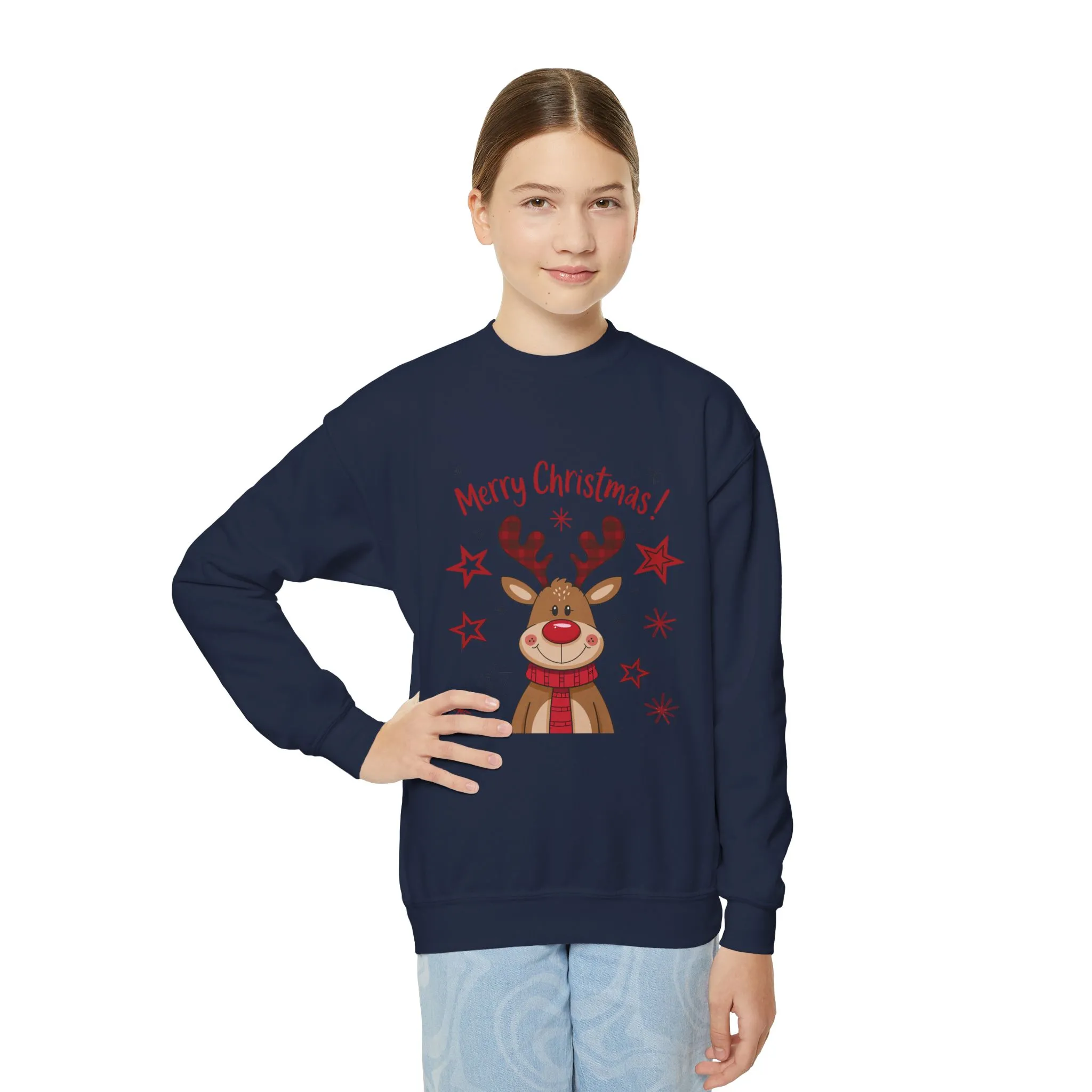 Girls Merry Christmas Reindeer Sweatshirt, Cute Plaid Antlers Holiday Pullover, Mother-Daughter Matching Outfit - Image 14