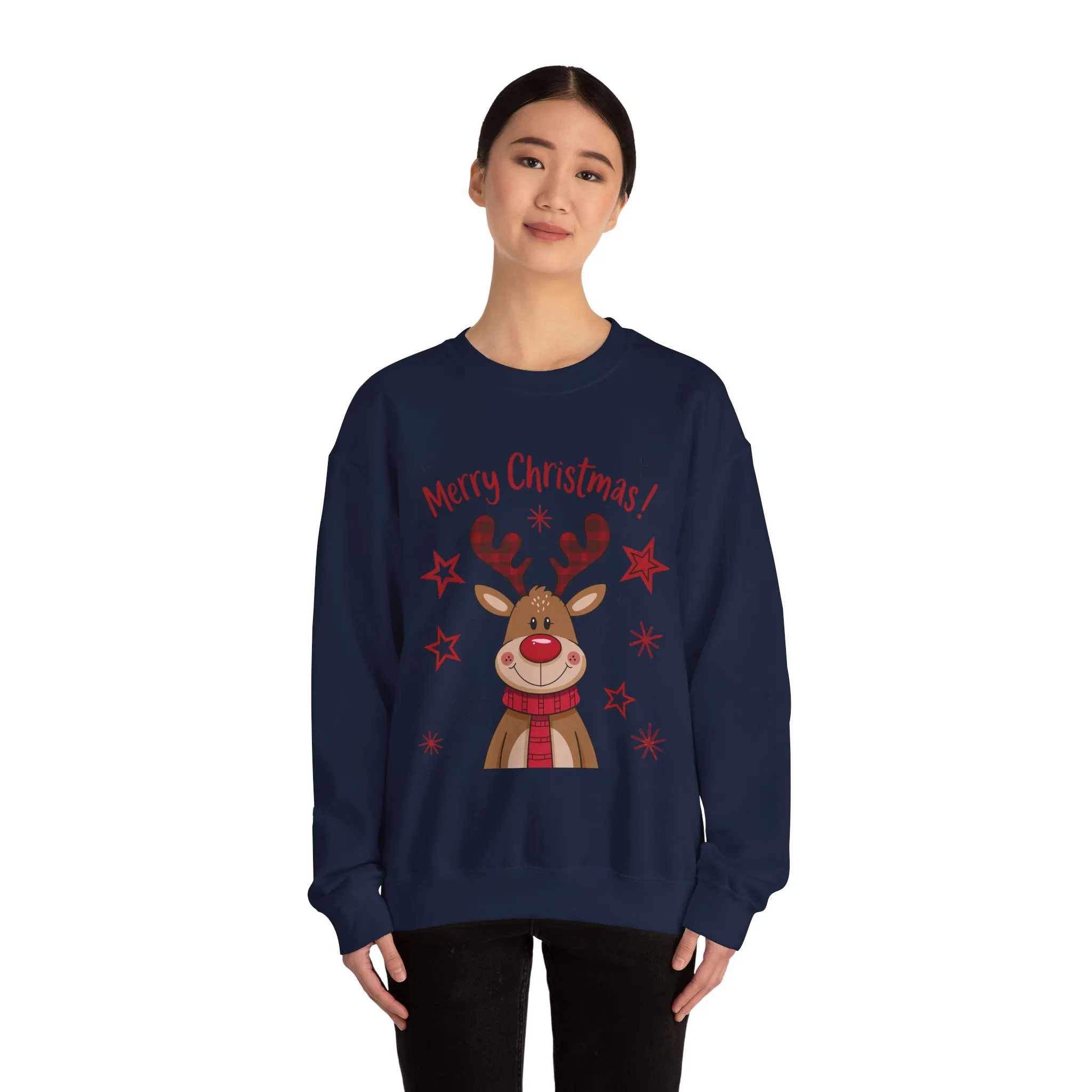 Women's Merry Christmas Reindeer Sweatshirt, Cute Plaid Antlers Design, Holiday Pullover, Mother-Daughter Matching Outfit - Image 20